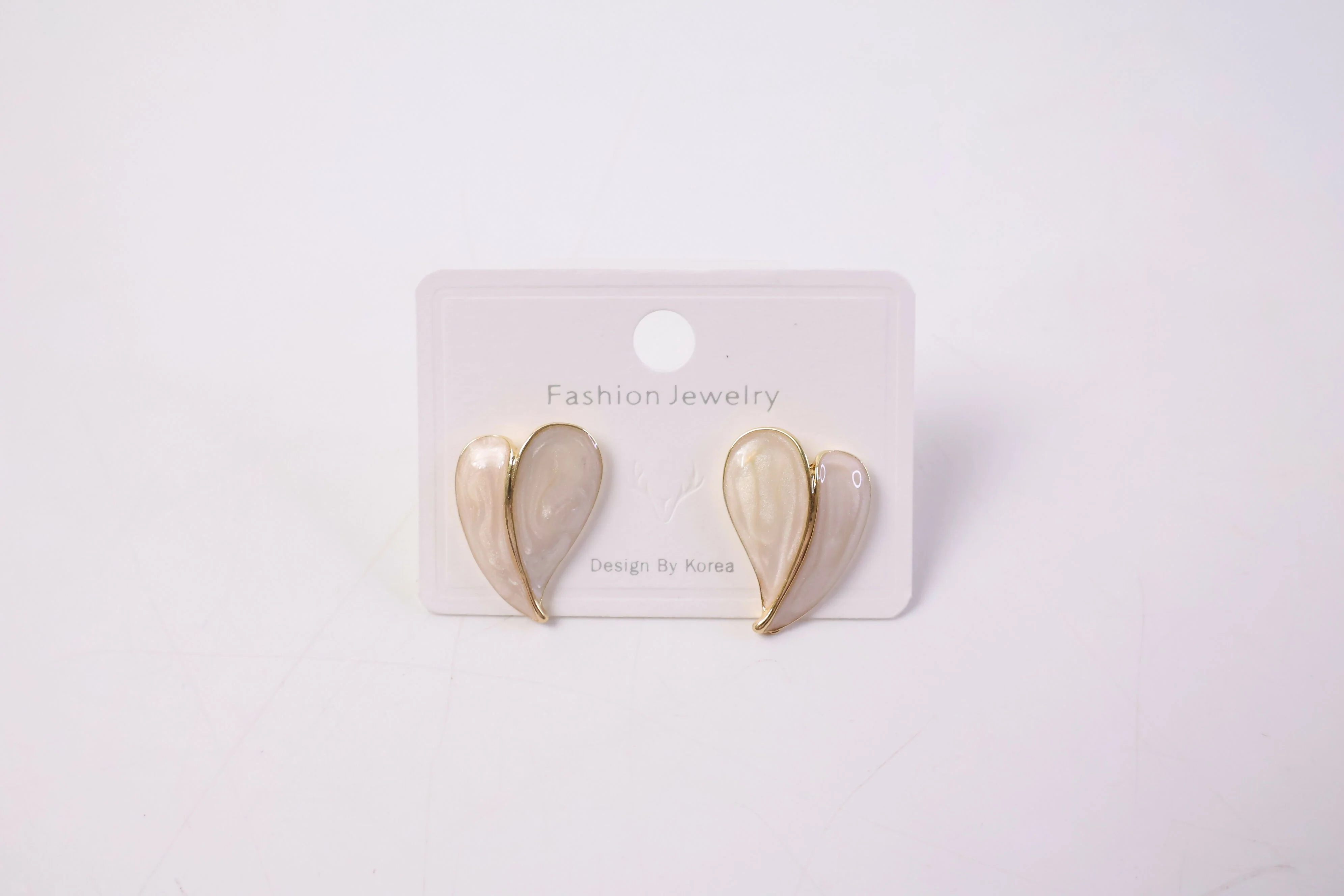 Elegant Cream Glossy Leaf Design Stud Earrings with Gold Finish for Women - Image 5