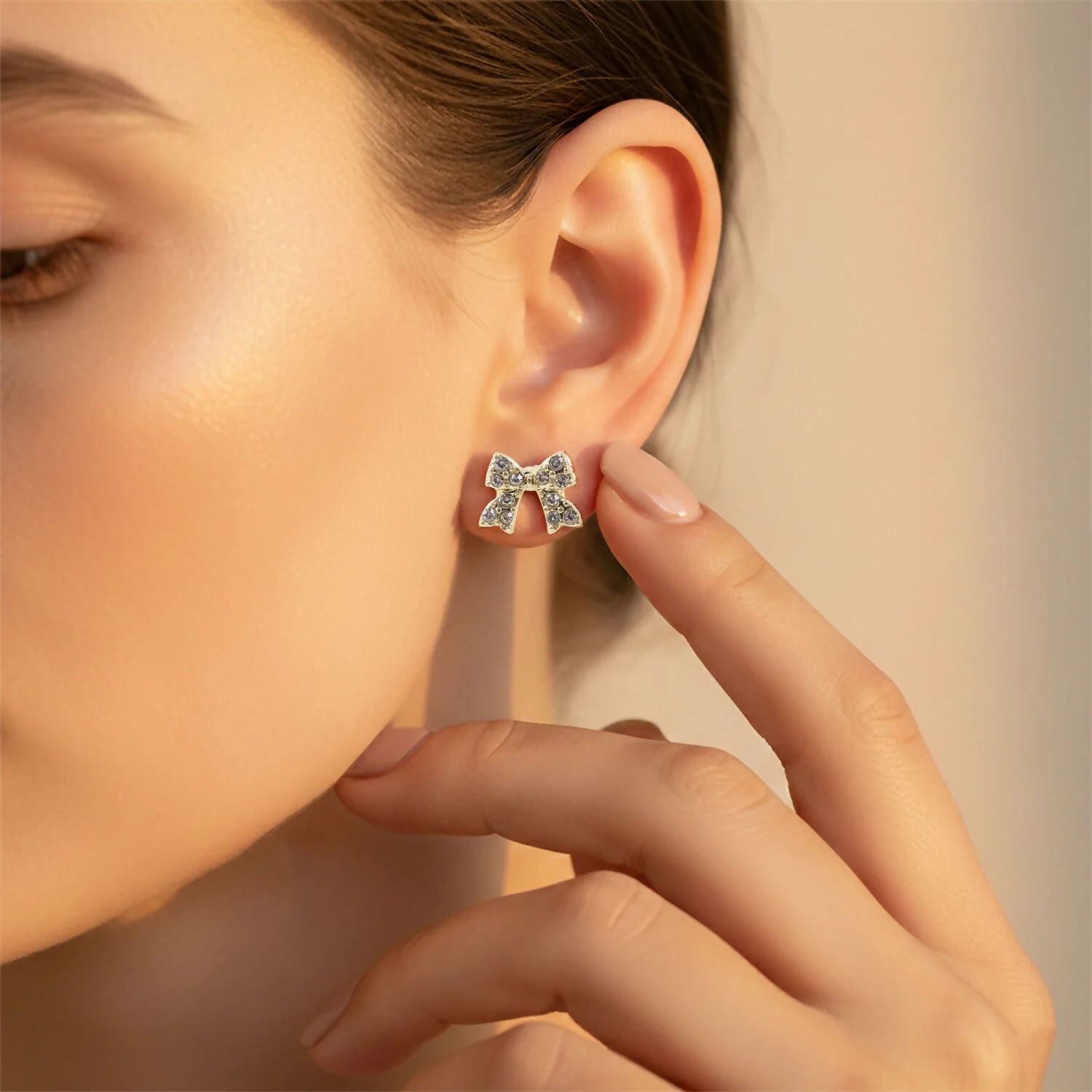 Elegant Crystal Bow Stud Earrings for Women | Gold Plated Rhinestone Ribbon Earrings | Cute Korean Style Party & Daily Wear - Image 3