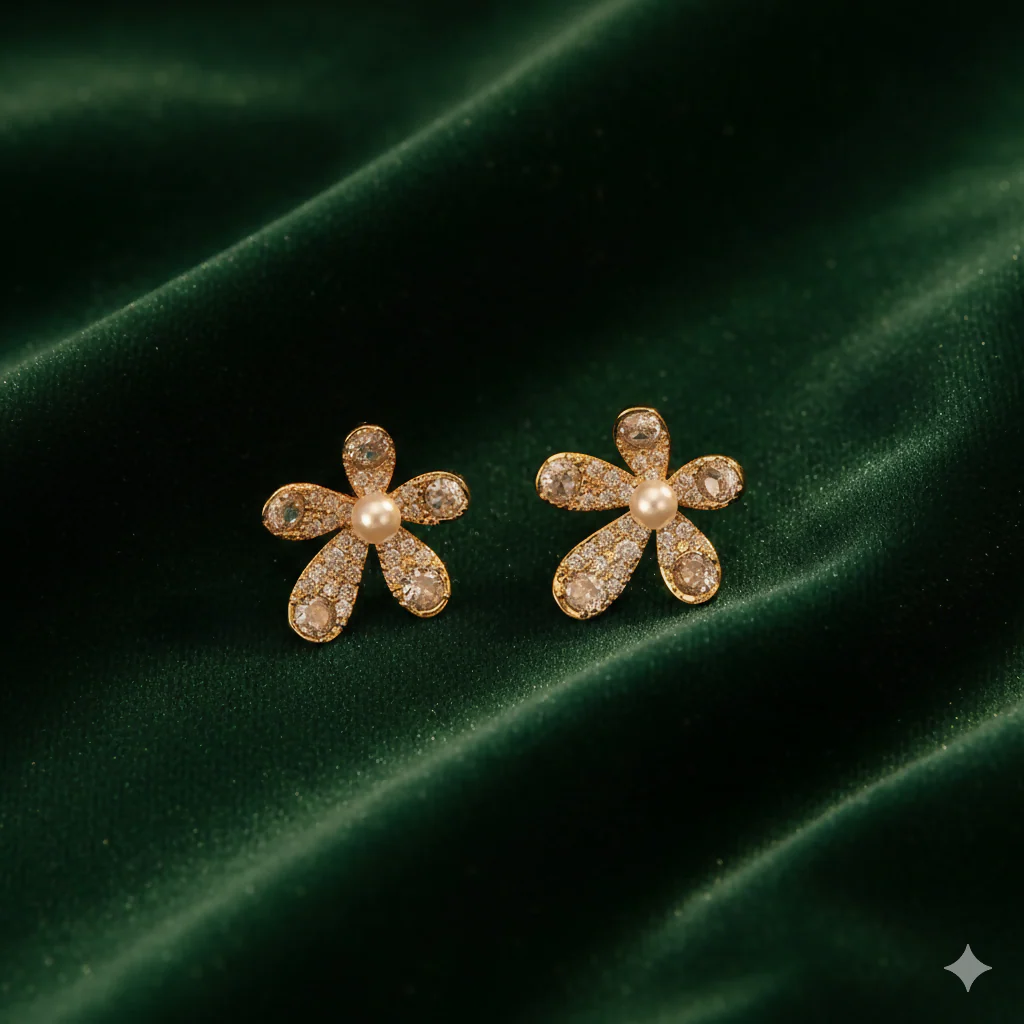 Elegant Crystal Flower Design Stud Earrings for Women and Girls Party Wear - Image 5