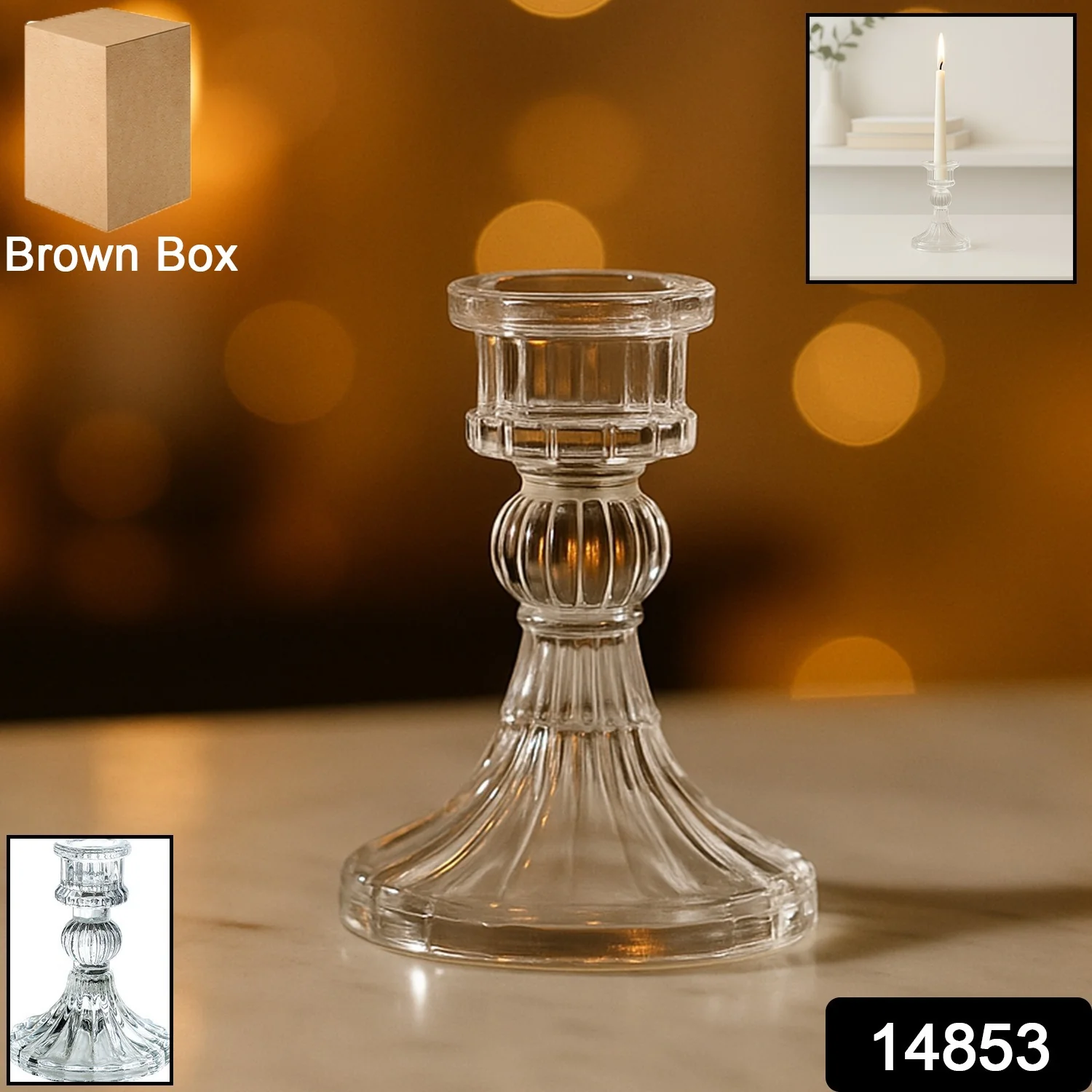 Elegant Crystal Glass Candle Holder Stand (1 Pc) - Image 2