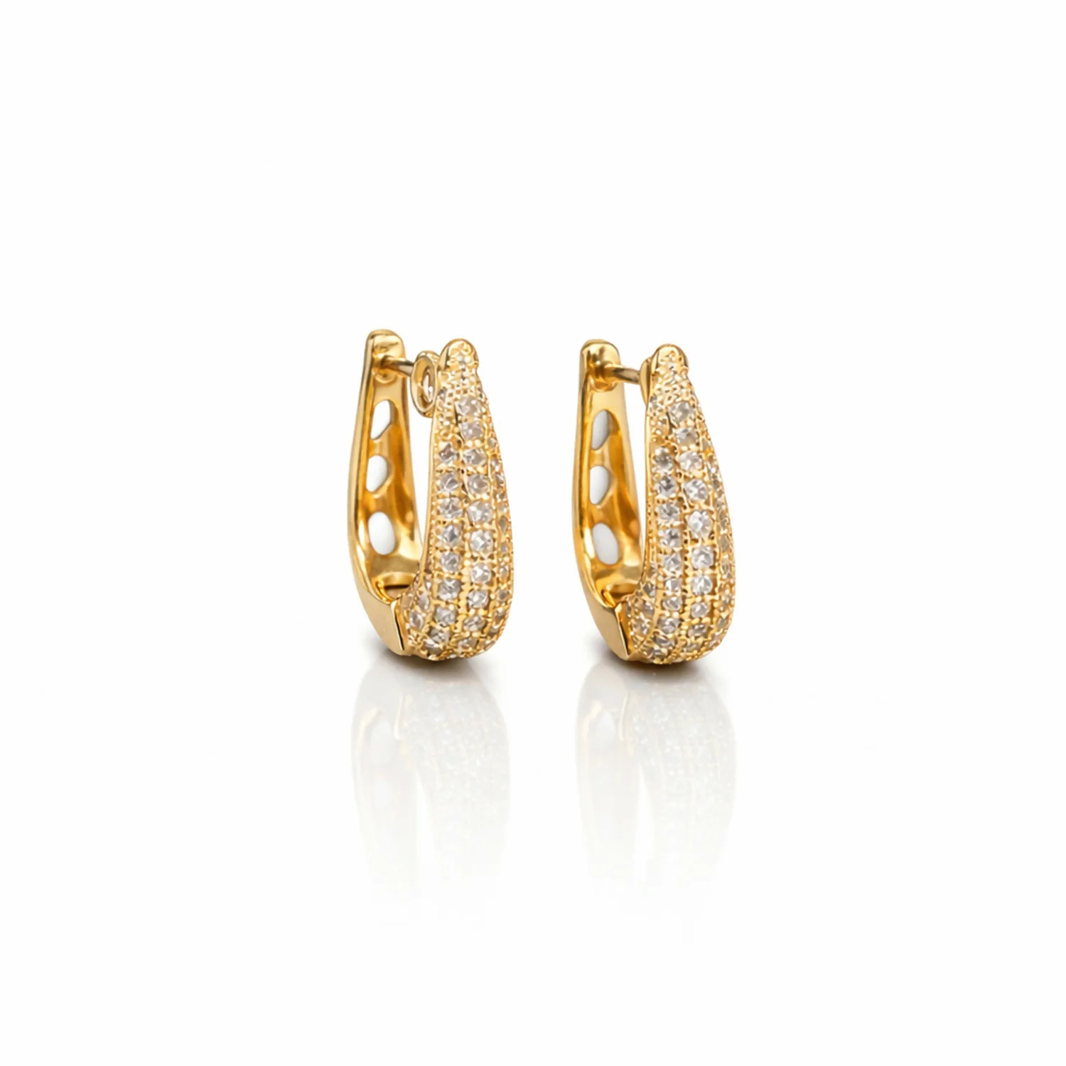Elegant Curved Pavé Crystal Huggie Earrings in Gold Finish - Image 5