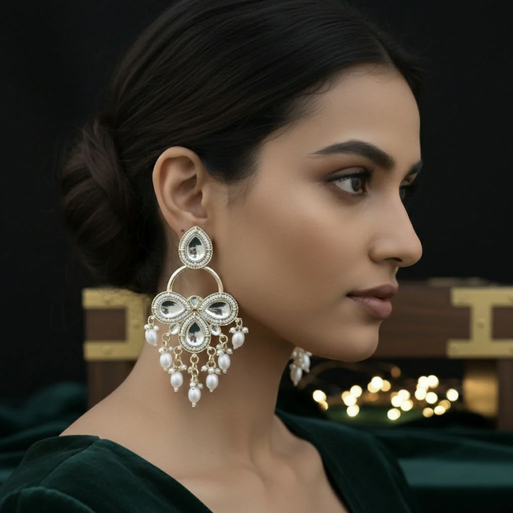 Elegant Dangle Earrings with Pearl Drops earrings - Image 3