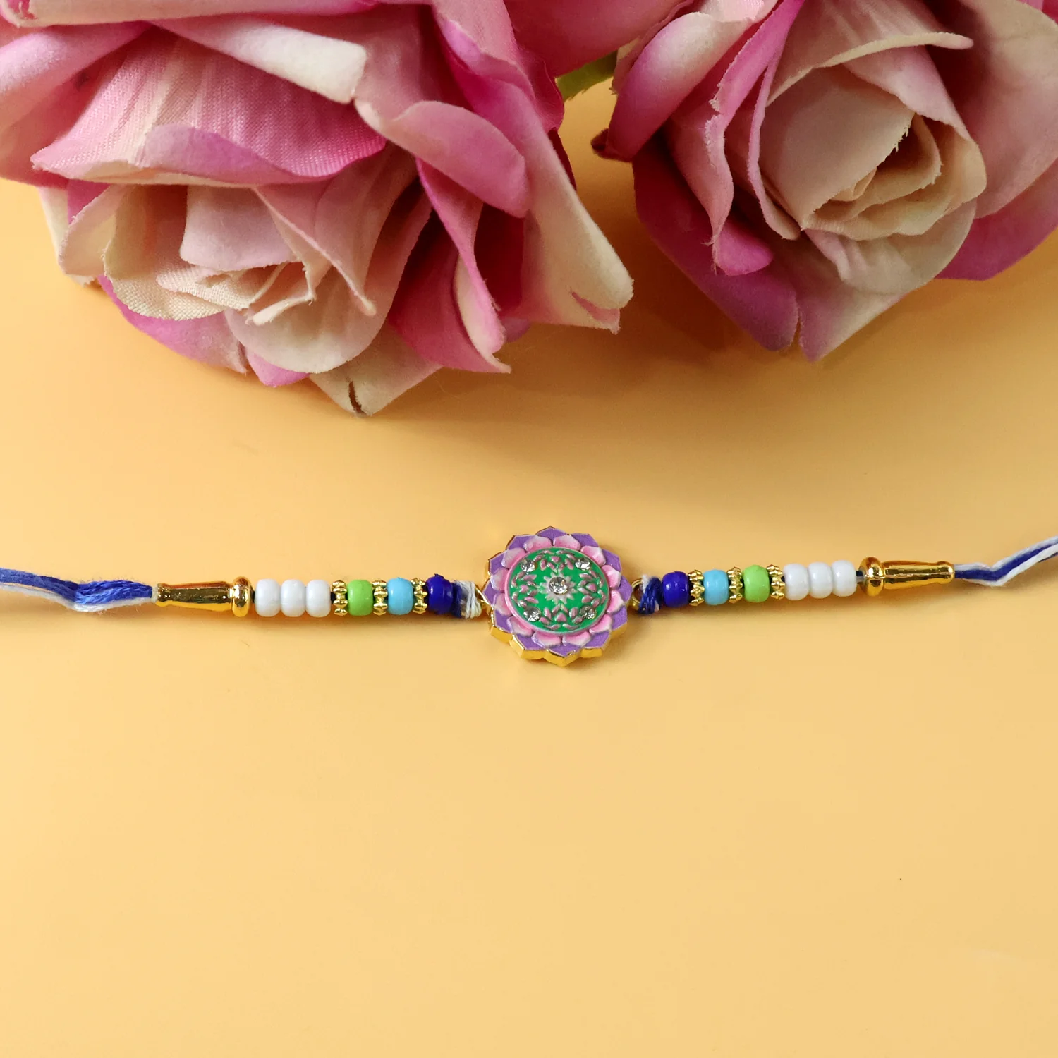 Elegant Designer Rakhi with Floral Stone (1 Pc) - Image 5