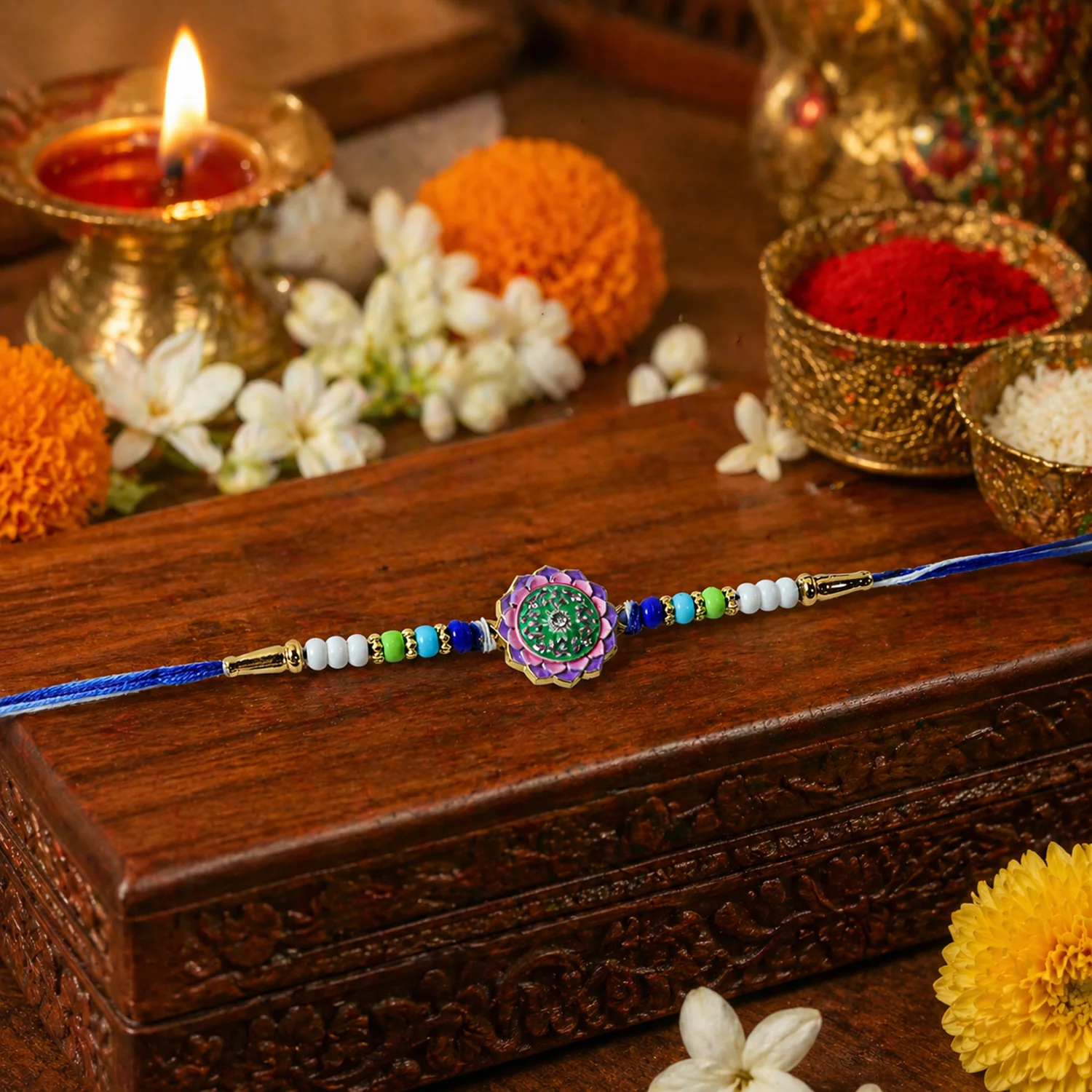 Elegant Designer Rakhi with Floral Stone (1 Pc) - Image 8