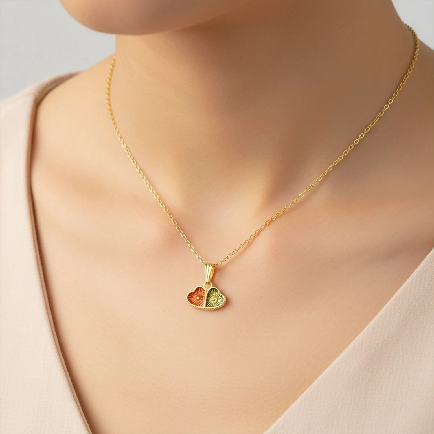 Elegant Dual Heart Design Pendant Necklace with Chain for Women - Image 2