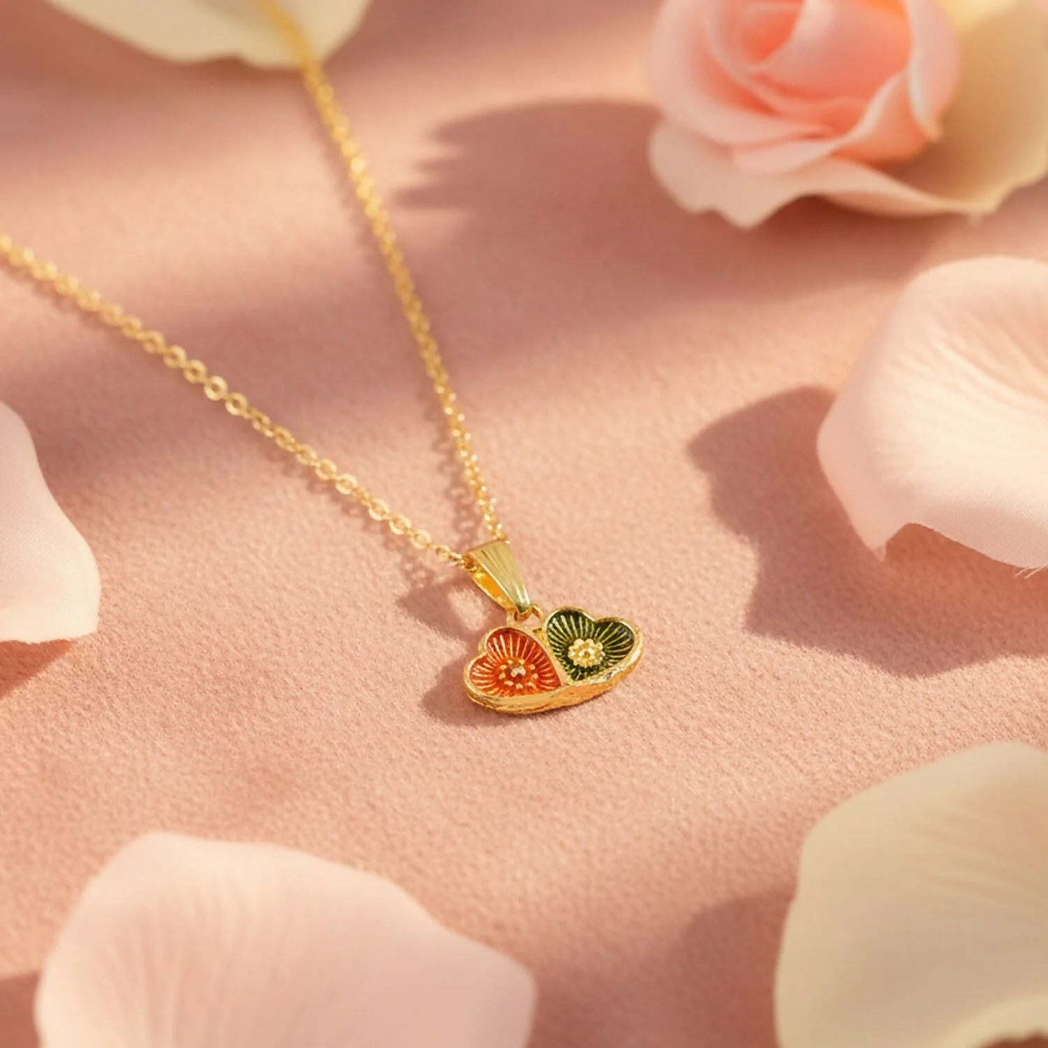Elegant Dual Heart Design Pendant Necklace with Chain for Women - Image 3