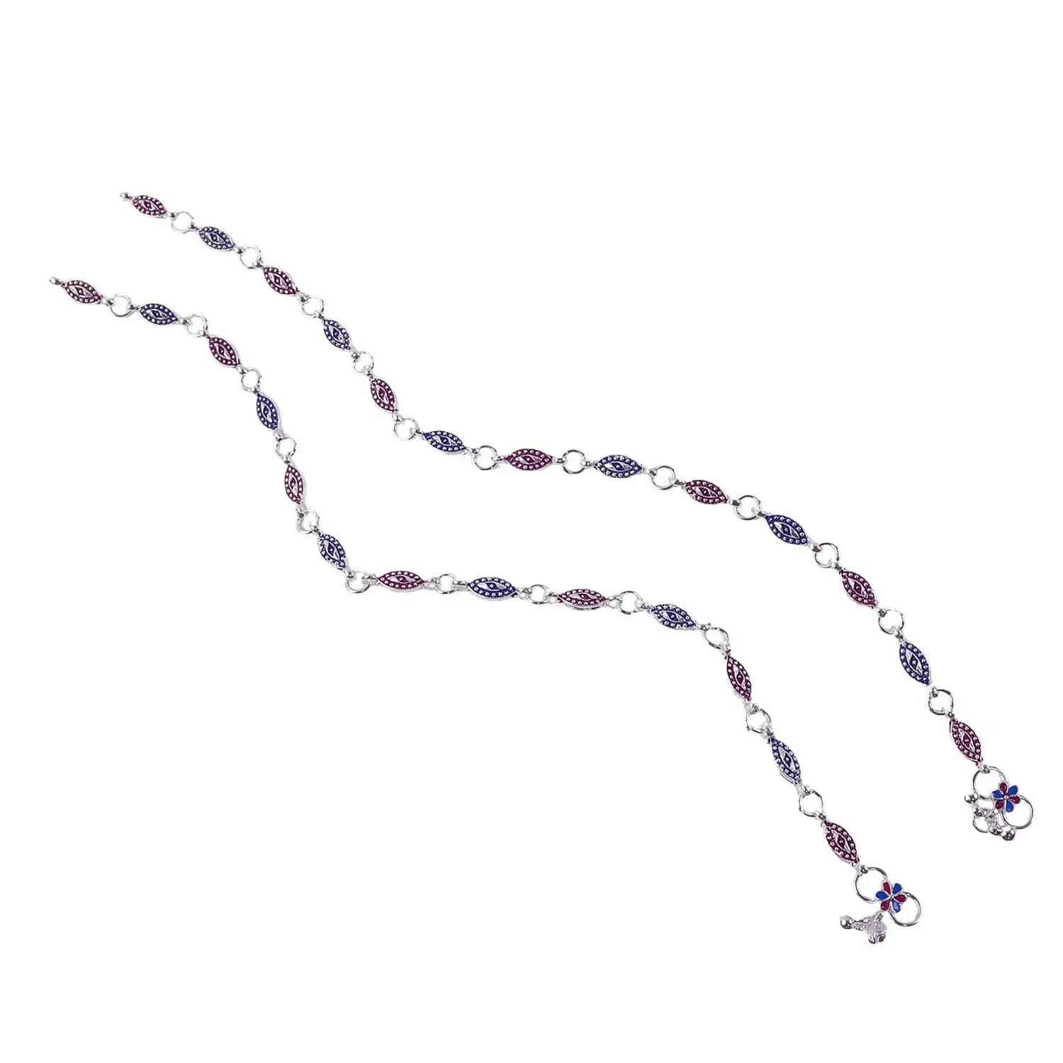 Elegant Dual Tone Leaf Link Payal Anklet with Floral Charm Stylish Design - Image 6