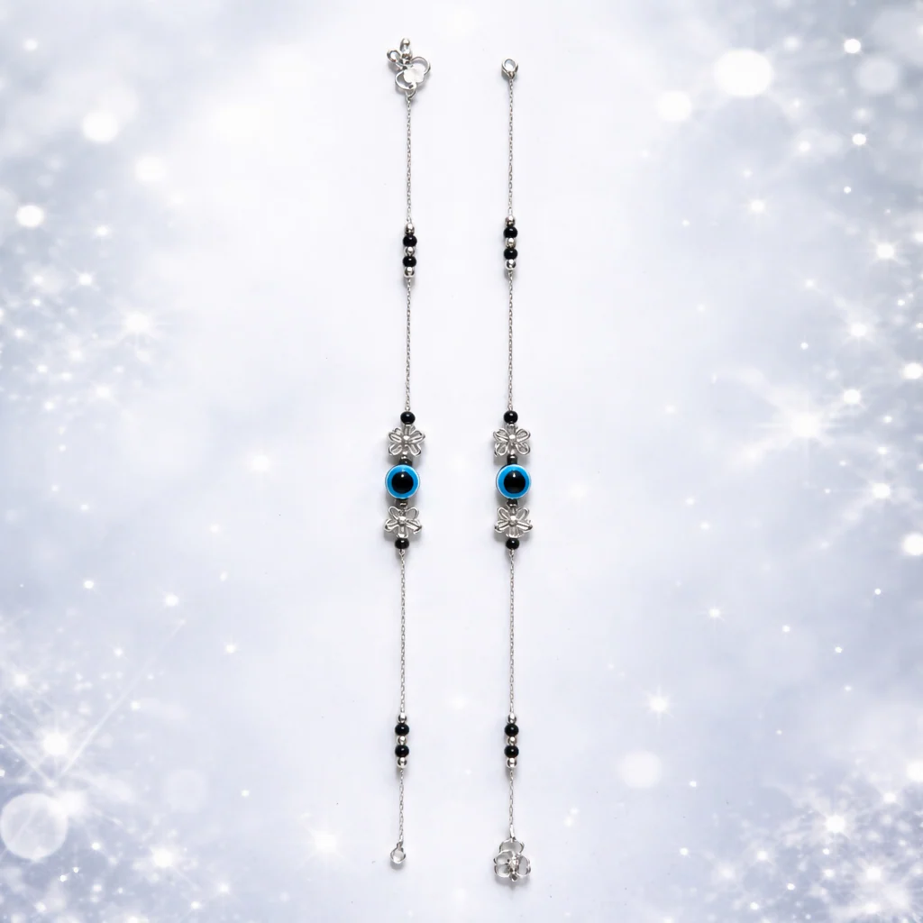 Elegant Evil Eye Silver Payal for Women - Image 2