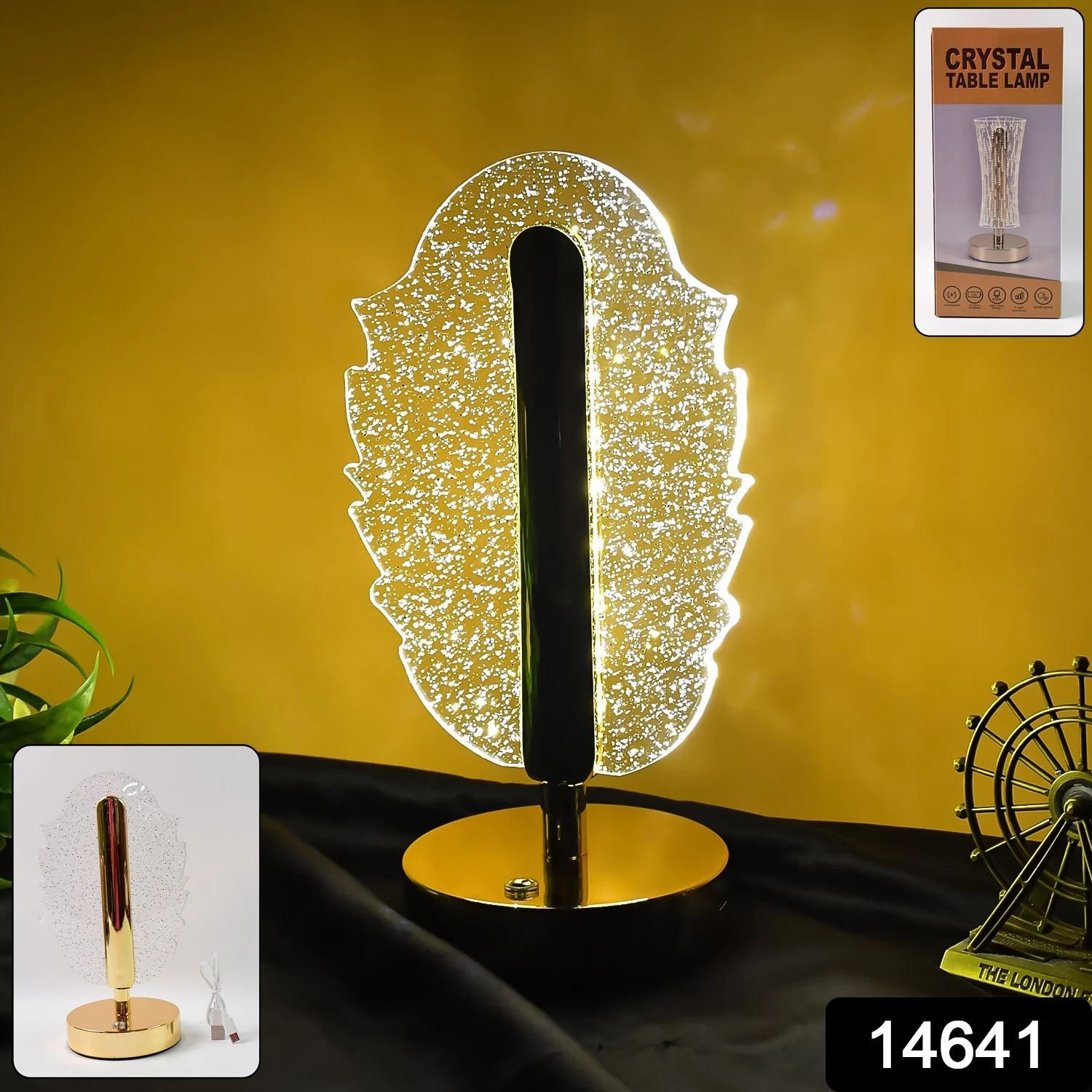 Elegant Feather Shape Crystal Table Lamp (1 Pc) - Image 2
