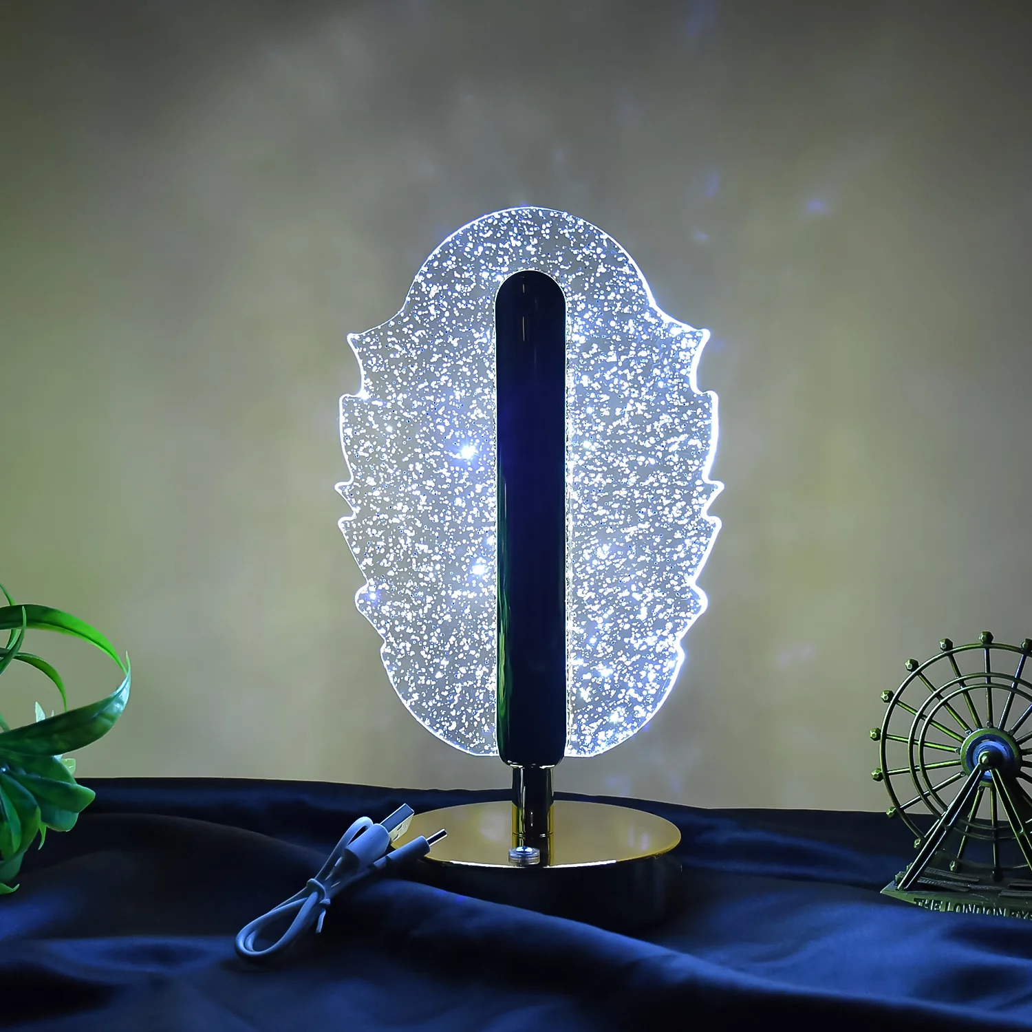 Elegant Feather Shape Crystal Table Lamp (1 Pc) - Image 7