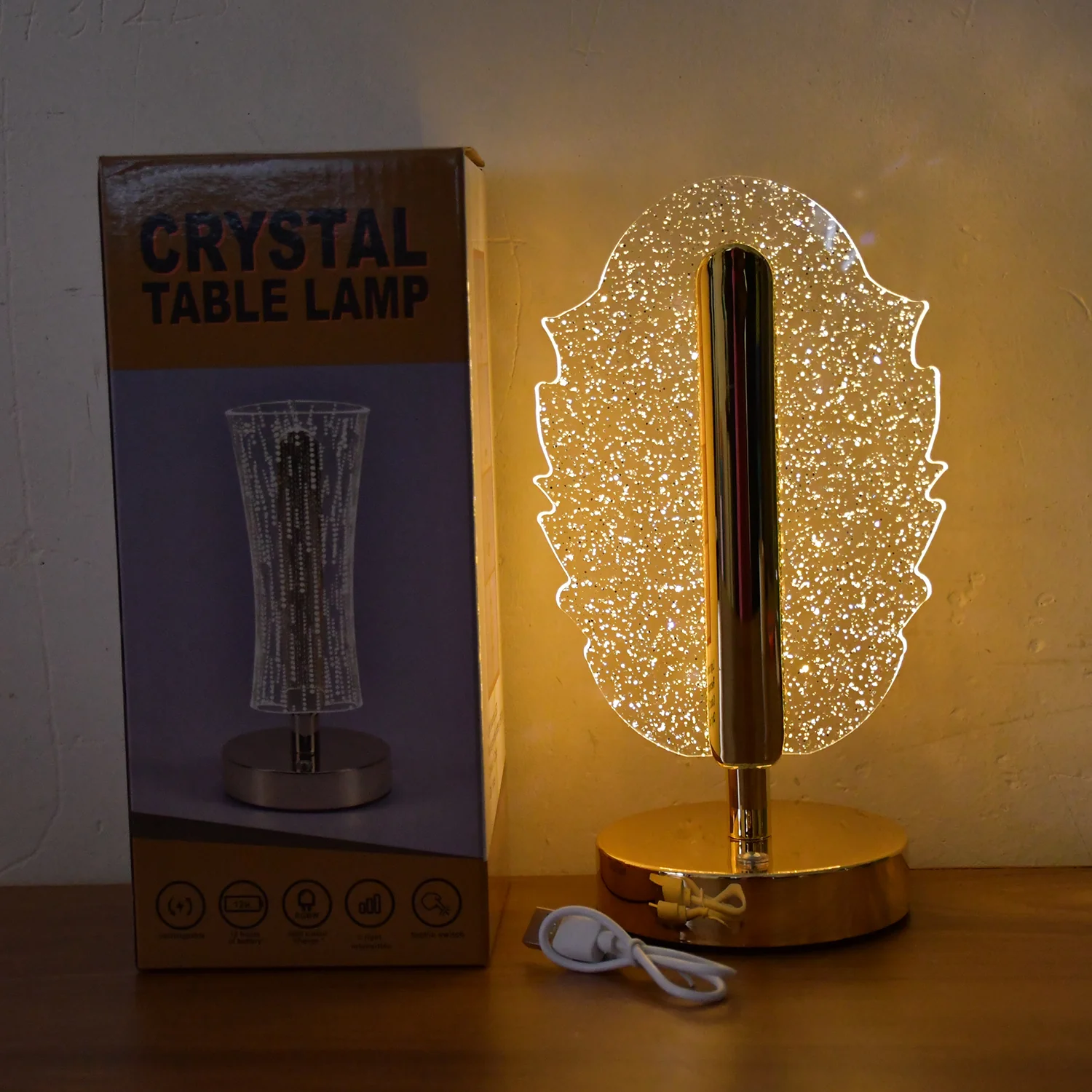 Elegant Feather Shape Crystal Table Lamp (1 Pc) - Image 8