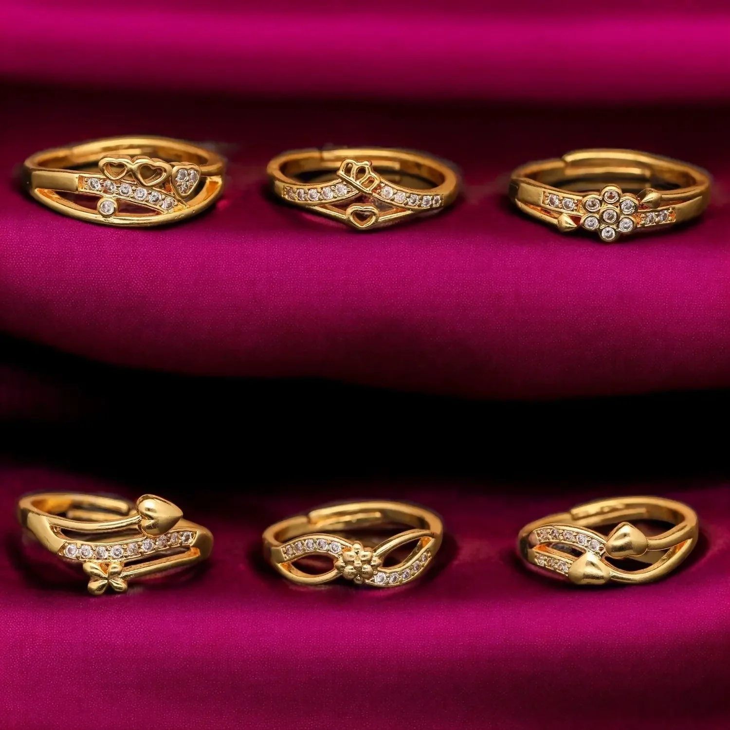 Elegant Finger Ring Set for Women, Made of Brass with Diamond Detailing Gold Plating (Pack of 6) - Image 2