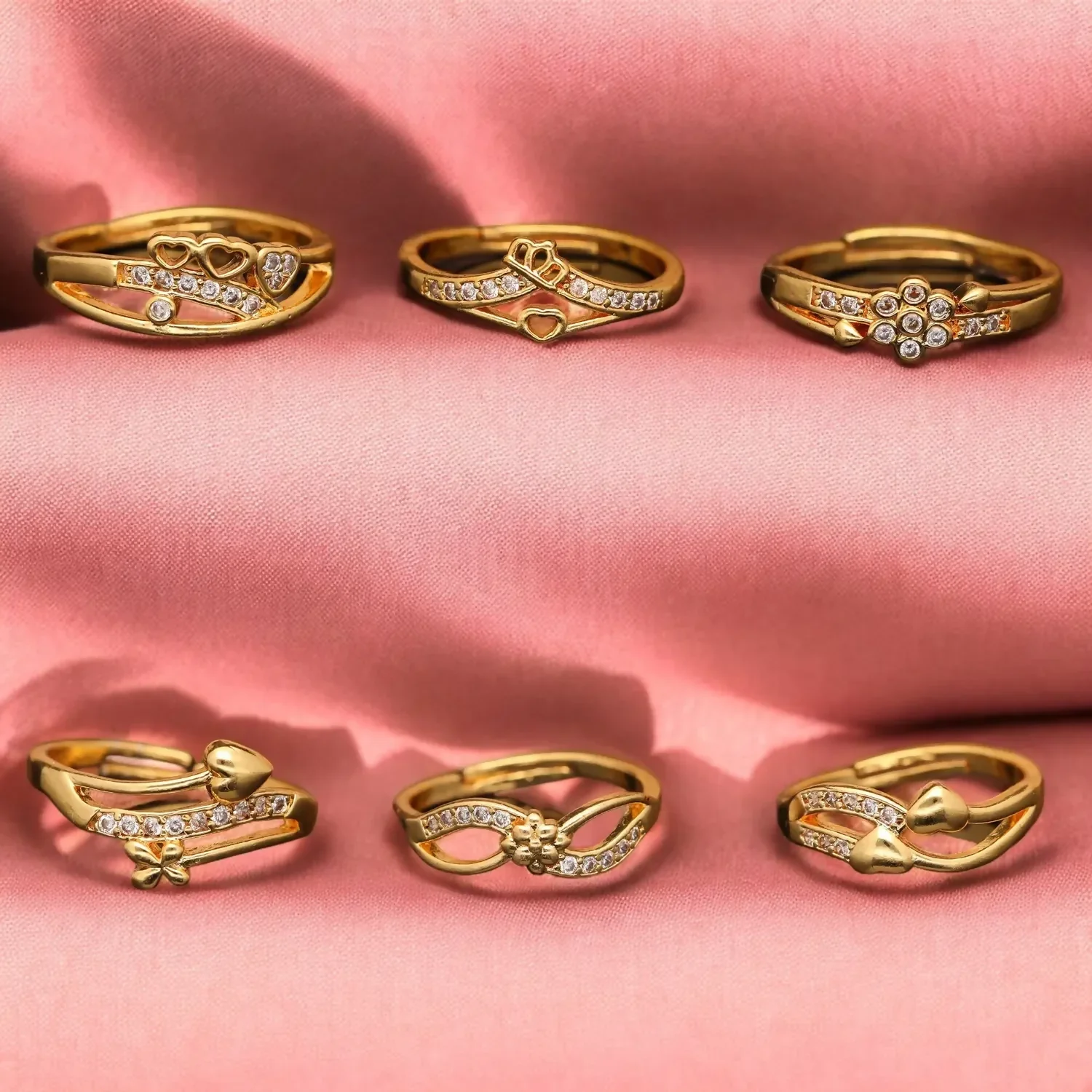 Elegant Finger Ring Set for Women, Made of Brass with Diamond Detailing Gold Plating (Pack of 6) - Image 3
