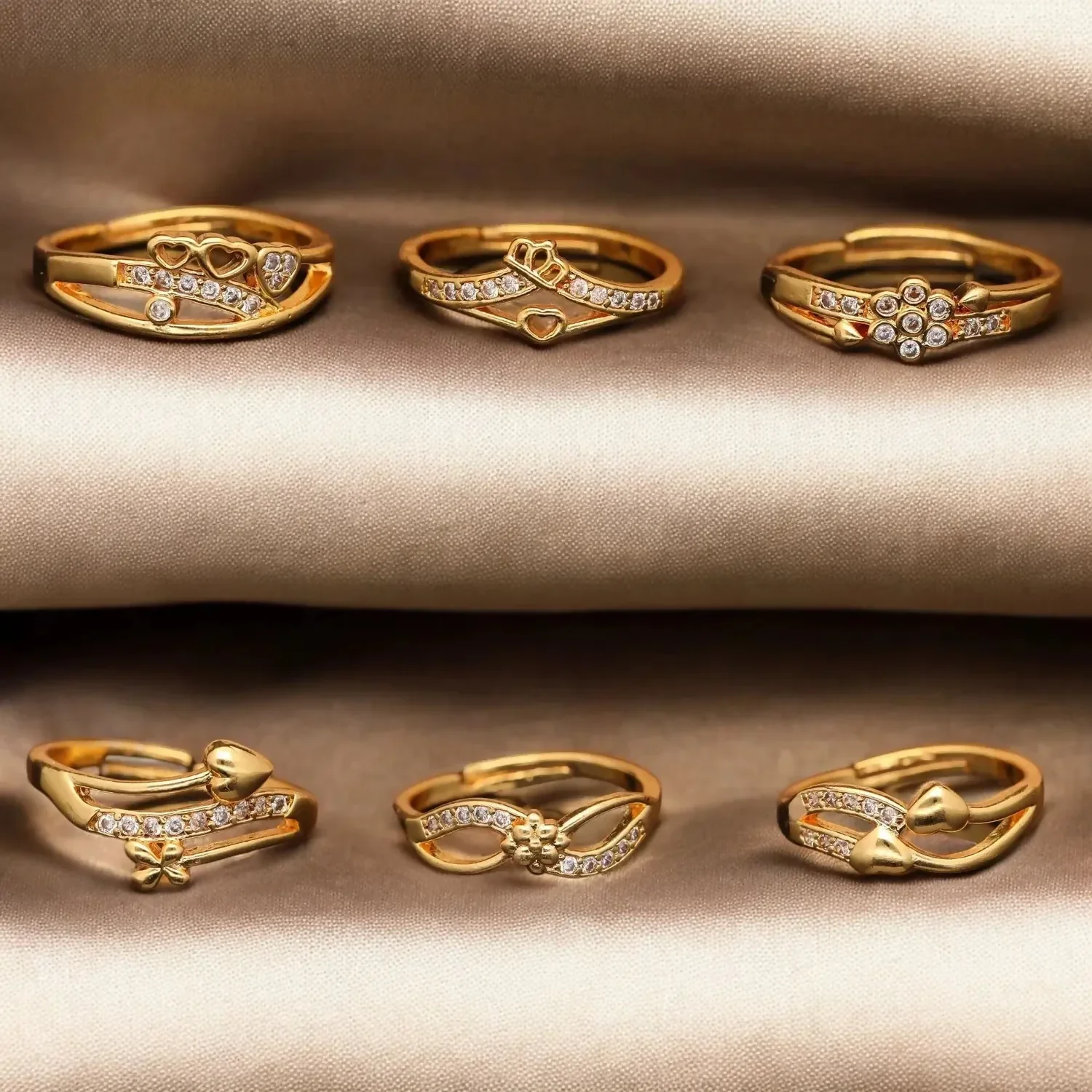 Elegant Finger Ring Set for Women, Made of Brass with Diamond Detailing Gold Plating (Pack of 6) - Image 4
