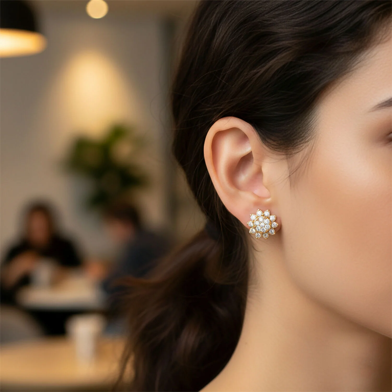 Elegant Floral CZ Stud Earrings with Gold Tone Finish for Daily & Party Wear Women - Image 2