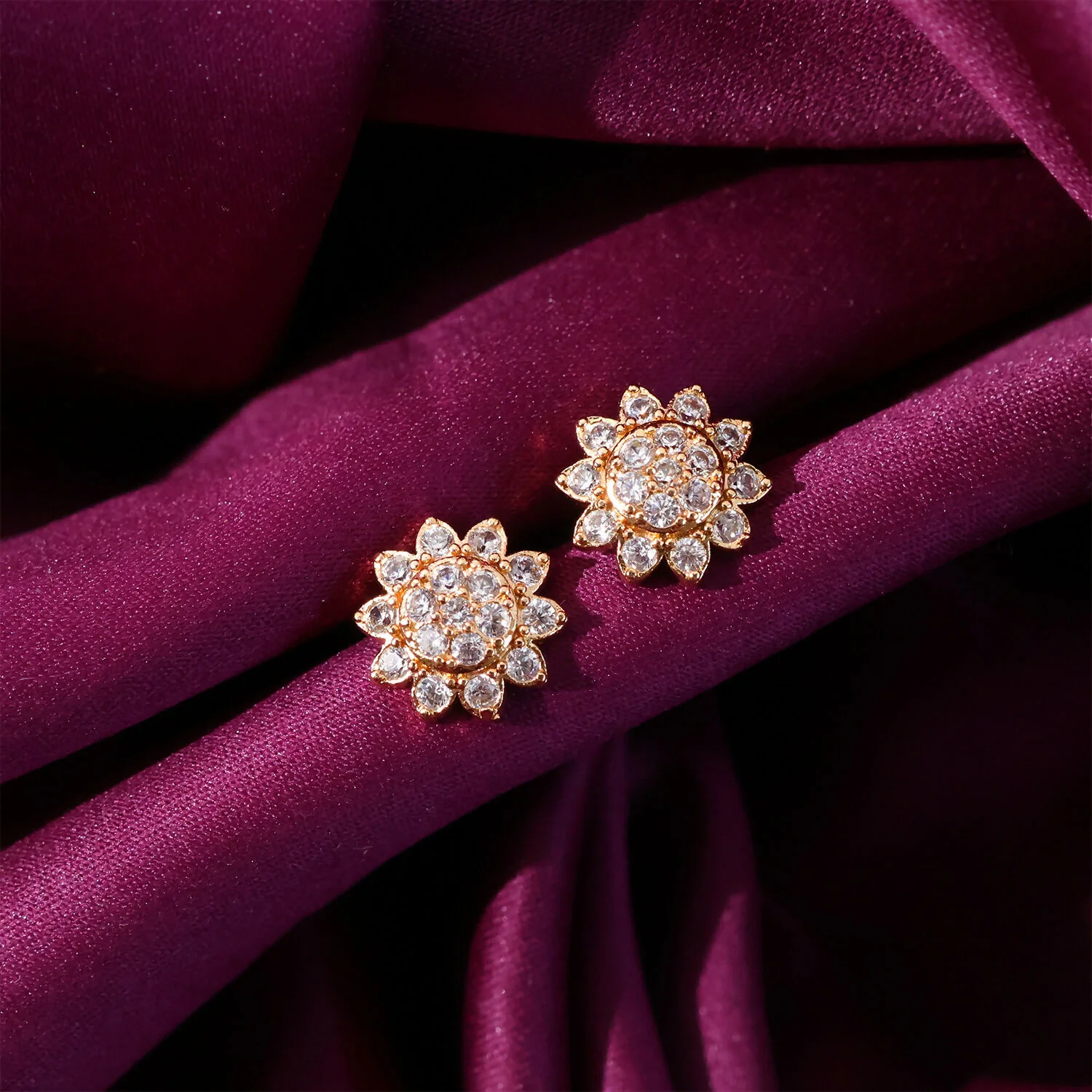 Elegant Floral CZ Stud Earrings with Gold Tone Finish for Daily & Party Wear Women - Image 4