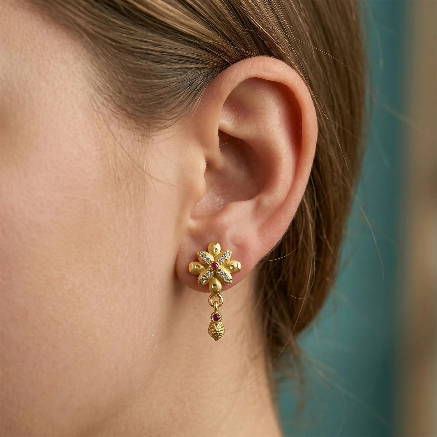 Elegant Floral Design Gold Plated Drop Earrings for Daily Wear - Image 2