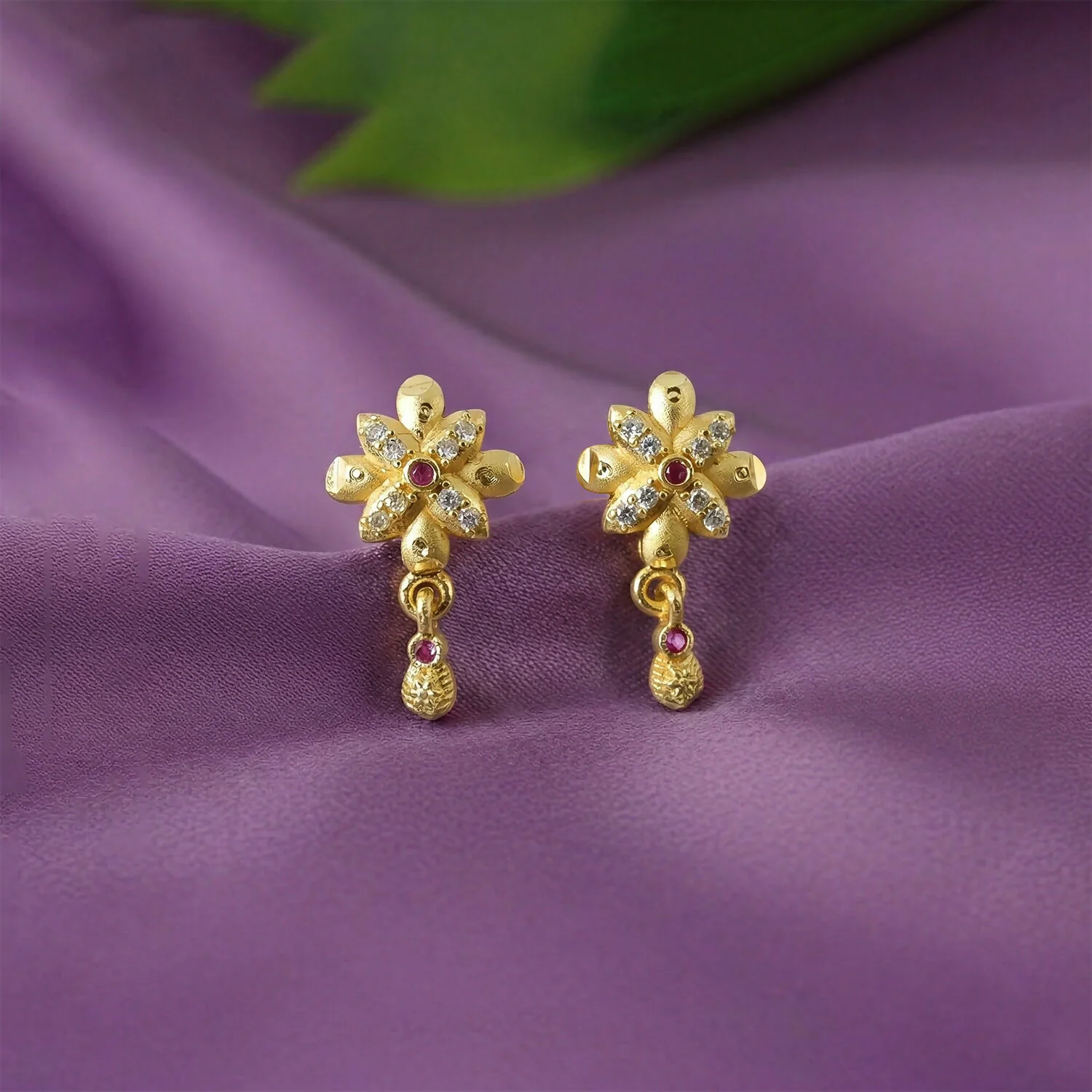 Elegant Floral Design Gold Plated Drop Earrings for Daily Wear - Image 3