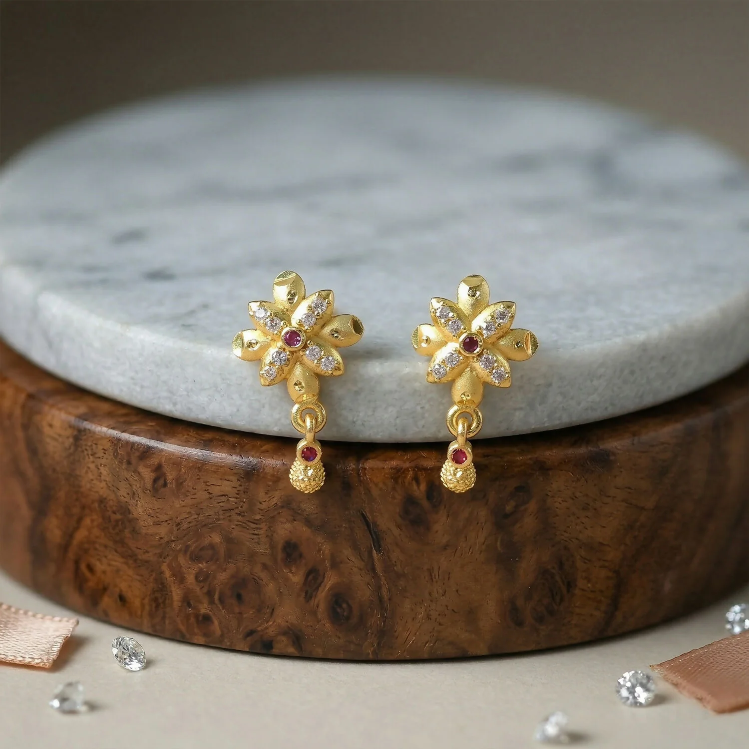 Elegant Floral Design Gold Plated Drop Earrings for Daily Wear - Image 4
