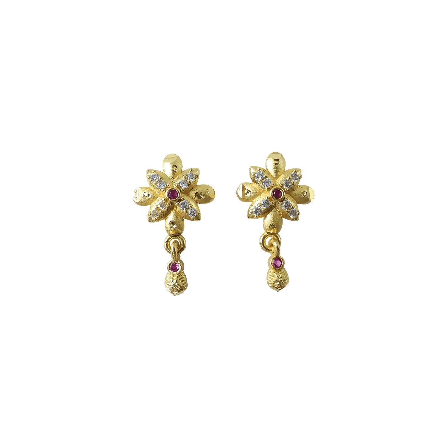 Elegant Floral Design Gold Plated Drop Earrings for Daily Wear - Image 5