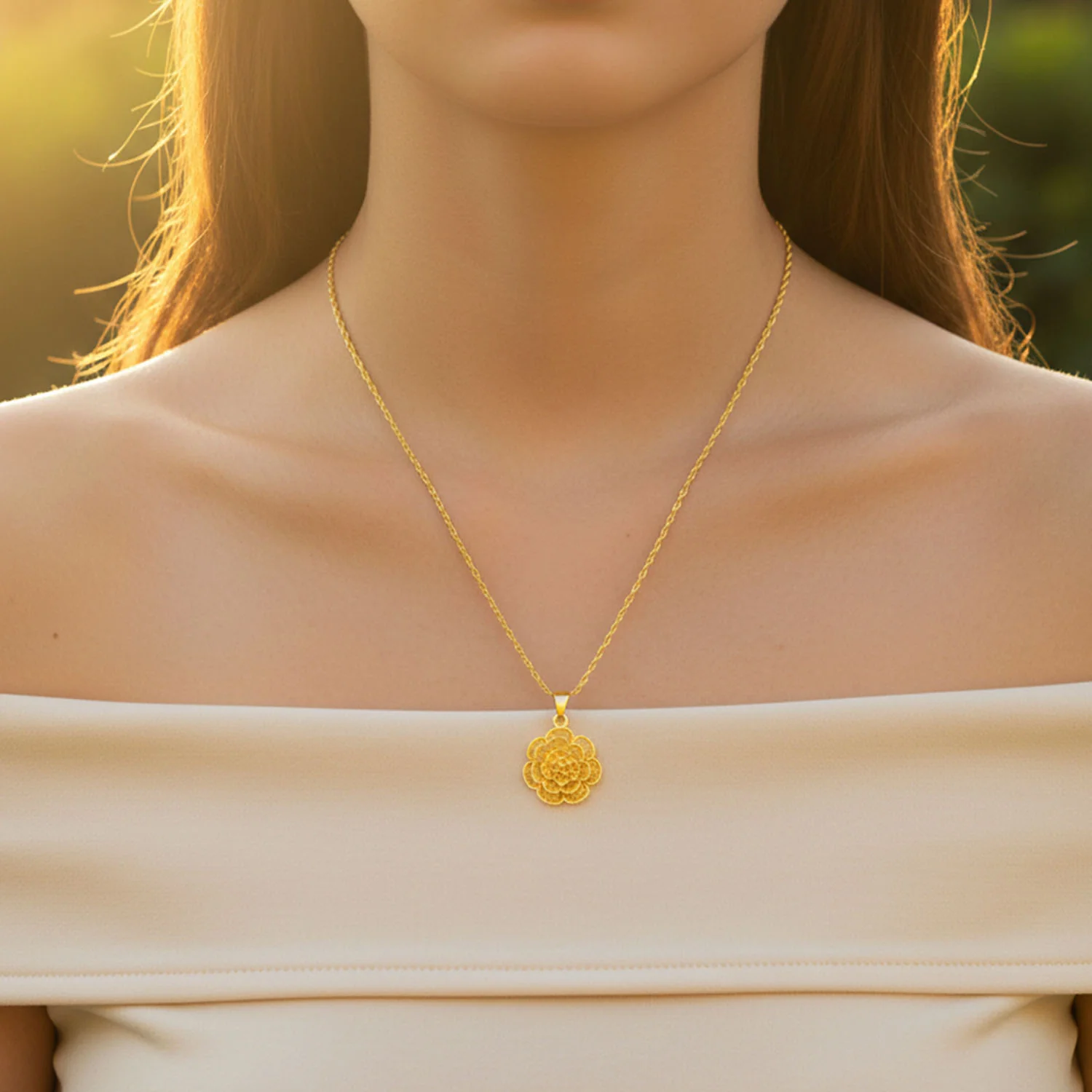Elegant Floral Design Gold Plated Pendant Necklace (1 Pc) - Image 3