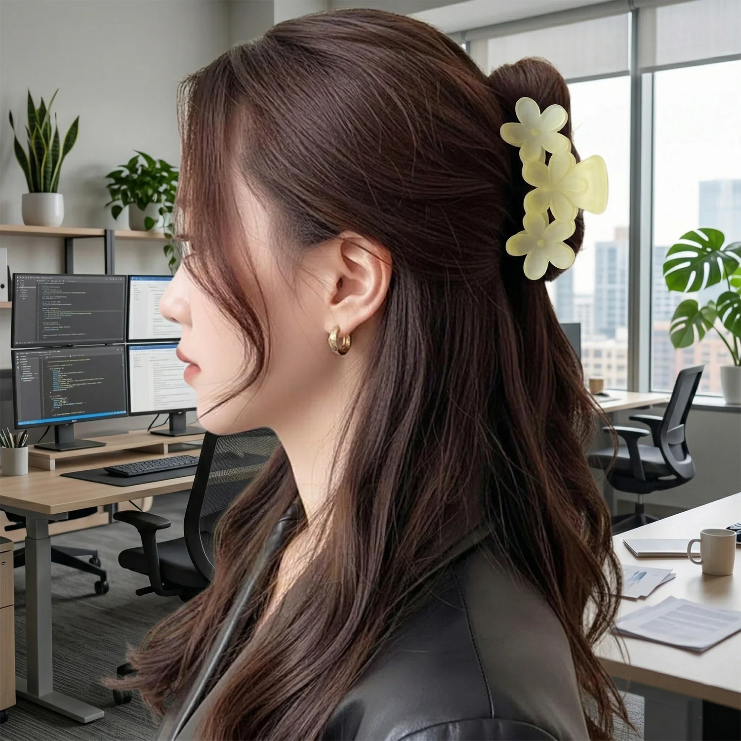 Elegant Floral Design Hair Claw Clip for Women (1 Pc) - Image 3