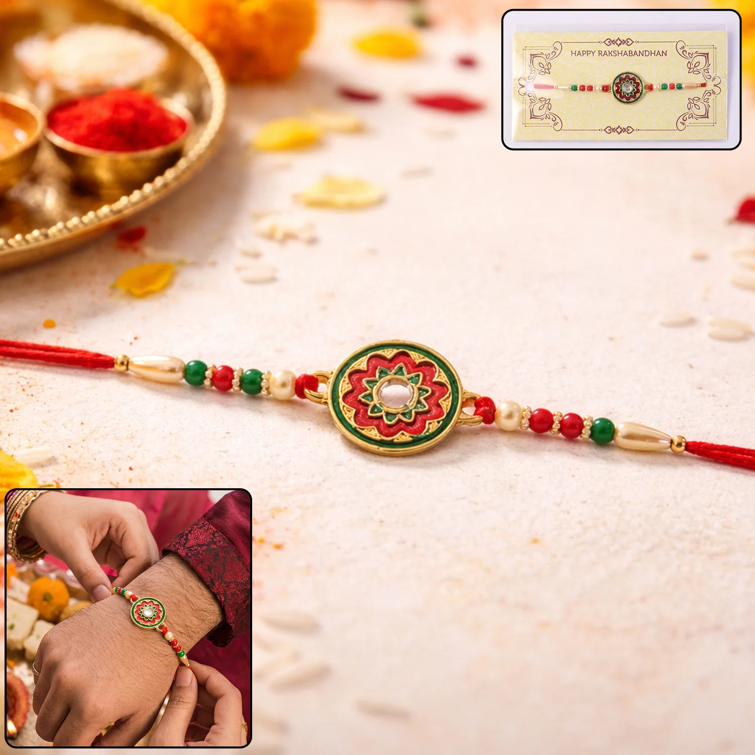 Elegant Floral Design Rakhi (1 Pc) - Image 3