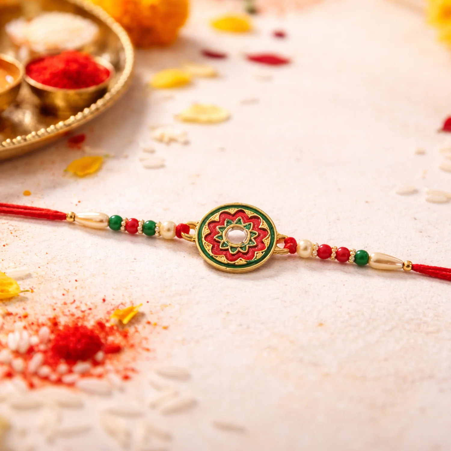 Elegant Floral Design Rakhi (1 Pc) - Image 4