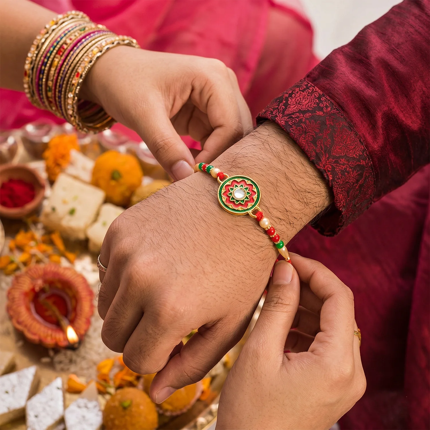 Elegant Floral Design Rakhi (1 Pc) - Image 5
