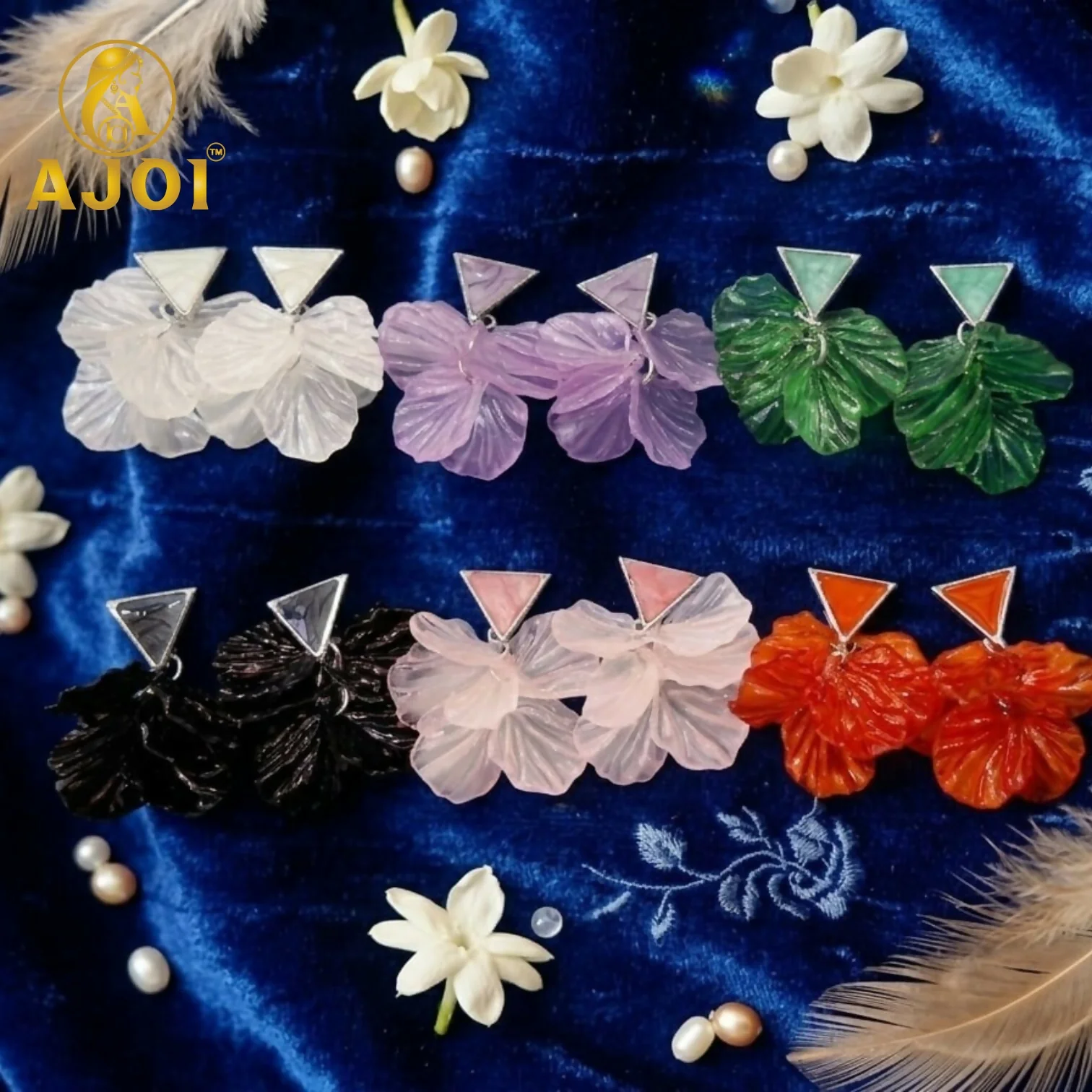 Elegant Floral Gemstone Drop Earrings Set of 6 - Image 4