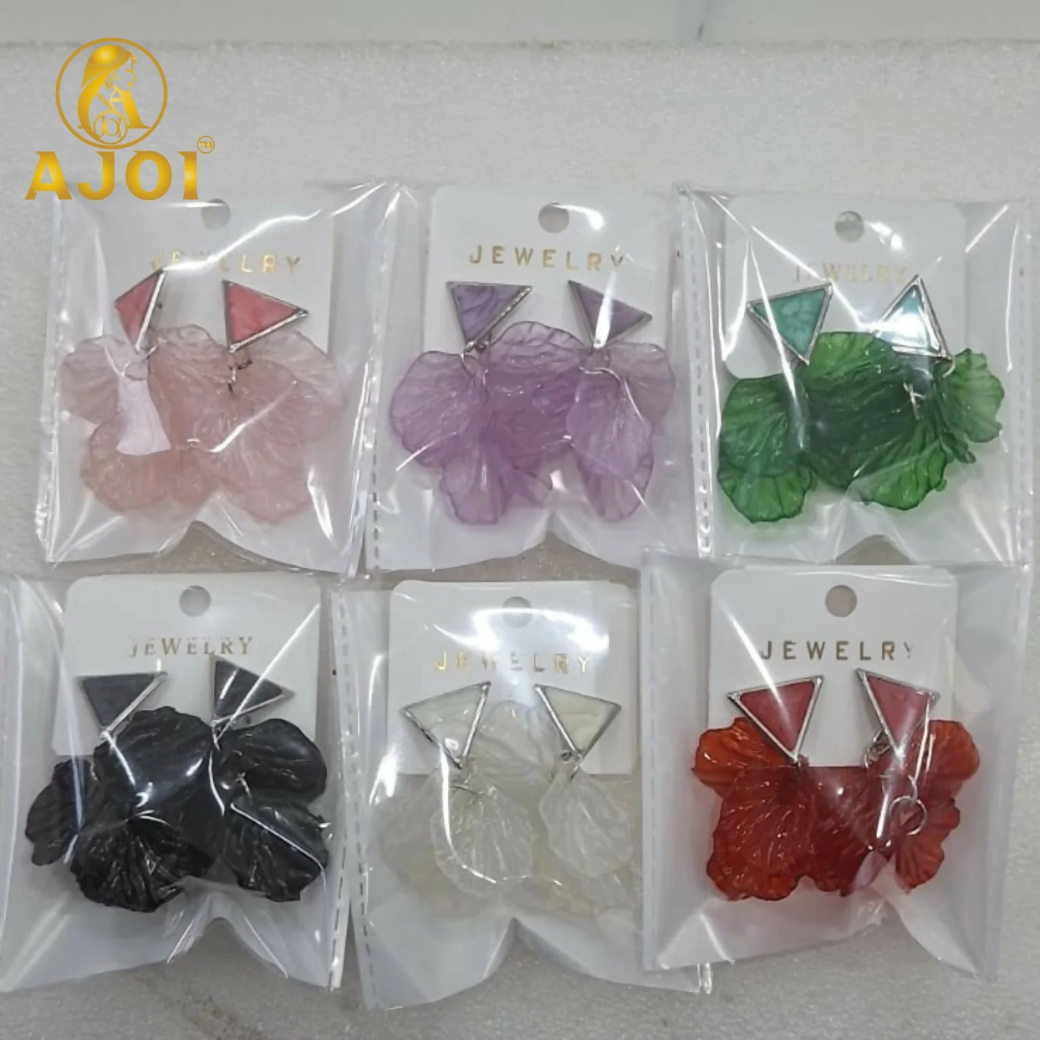 Elegant Floral Gemstone Drop Earrings Set of 6 - Image 5