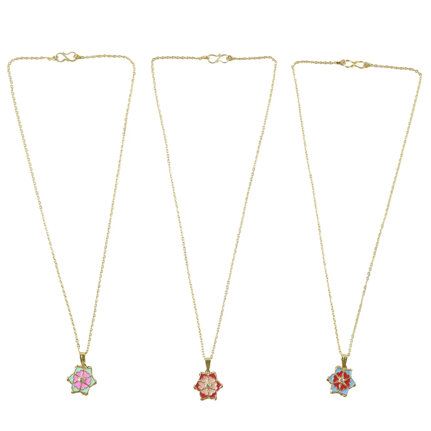 Elegant Floral Gold Pendant Necklaces with Colorful Enamel Design Combo set - Image 4