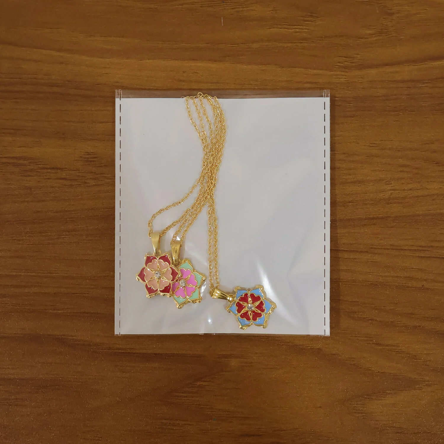 Elegant Floral Gold Pendant Necklaces with Colorful Enamel Design Combo set - Image 5