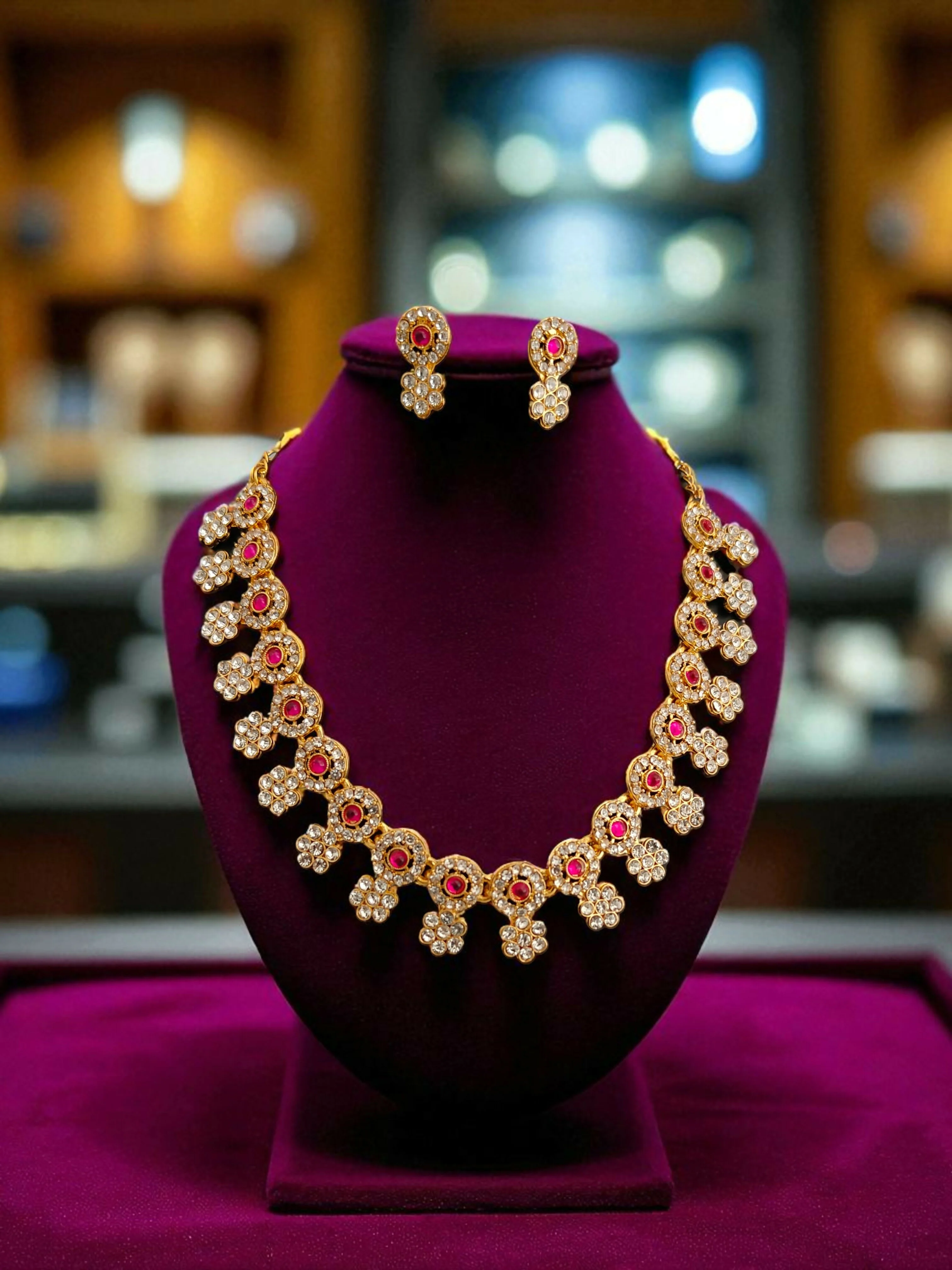 Elegant Floral Necklace & Earrings Set with Stone Accents - Image 3