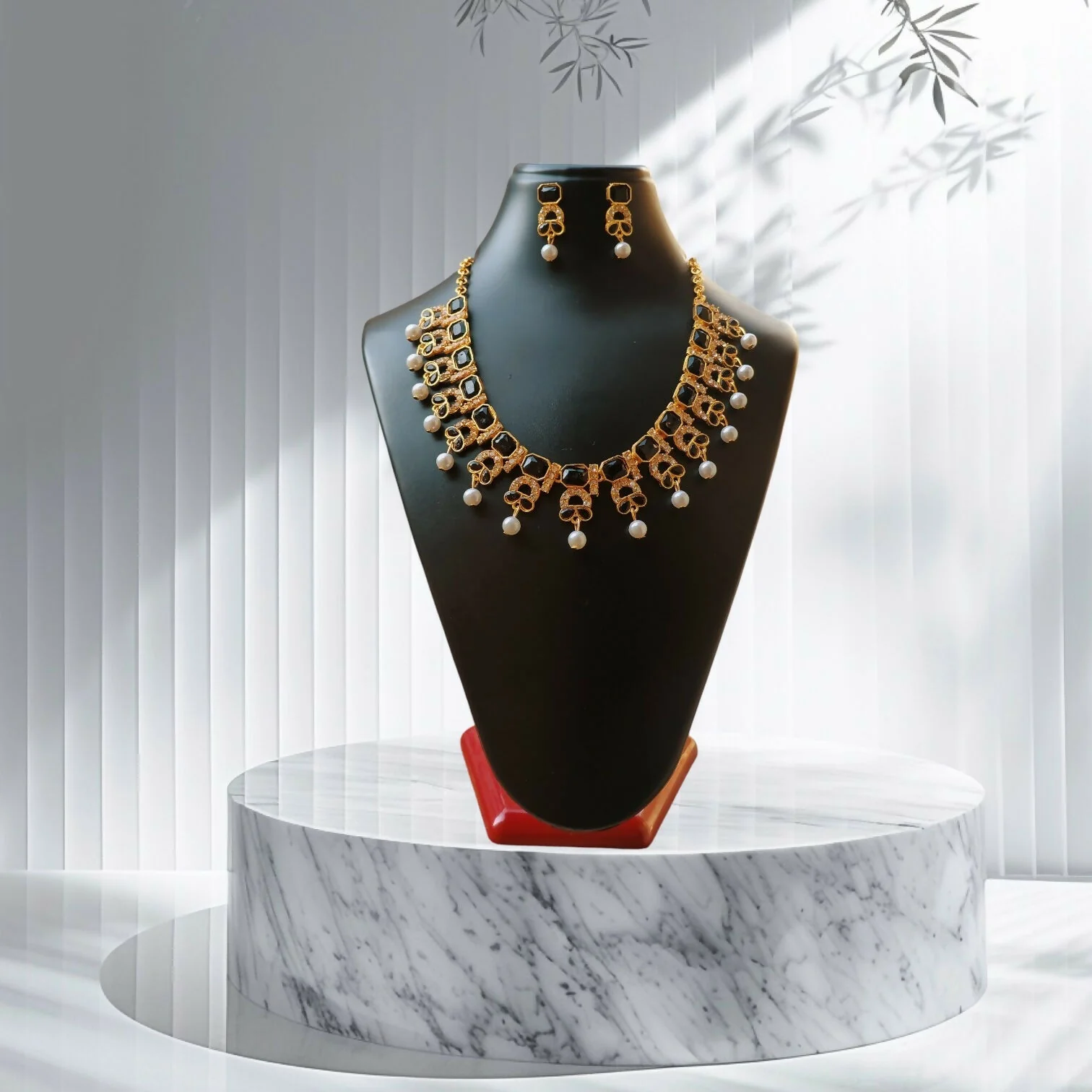 Elegant Floral Necklace & Earrings Set with Stone Accents - Image 3