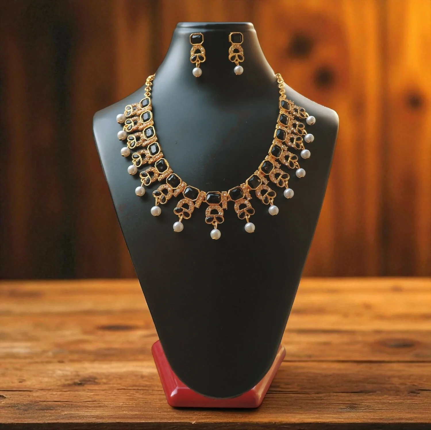 Elegant Floral Necklace & Earrings Set with Stone Accents - Image 4