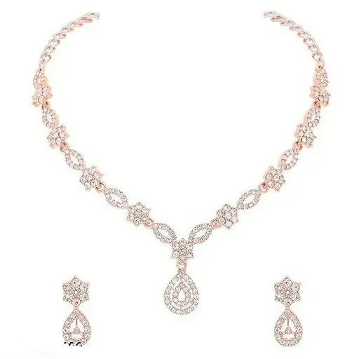Elegant Floral Necklace & Earrings Set with Stone Accents - Image 3