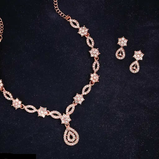 Elegant Floral Necklace & Earrings Set with Stone Accents - Image 4