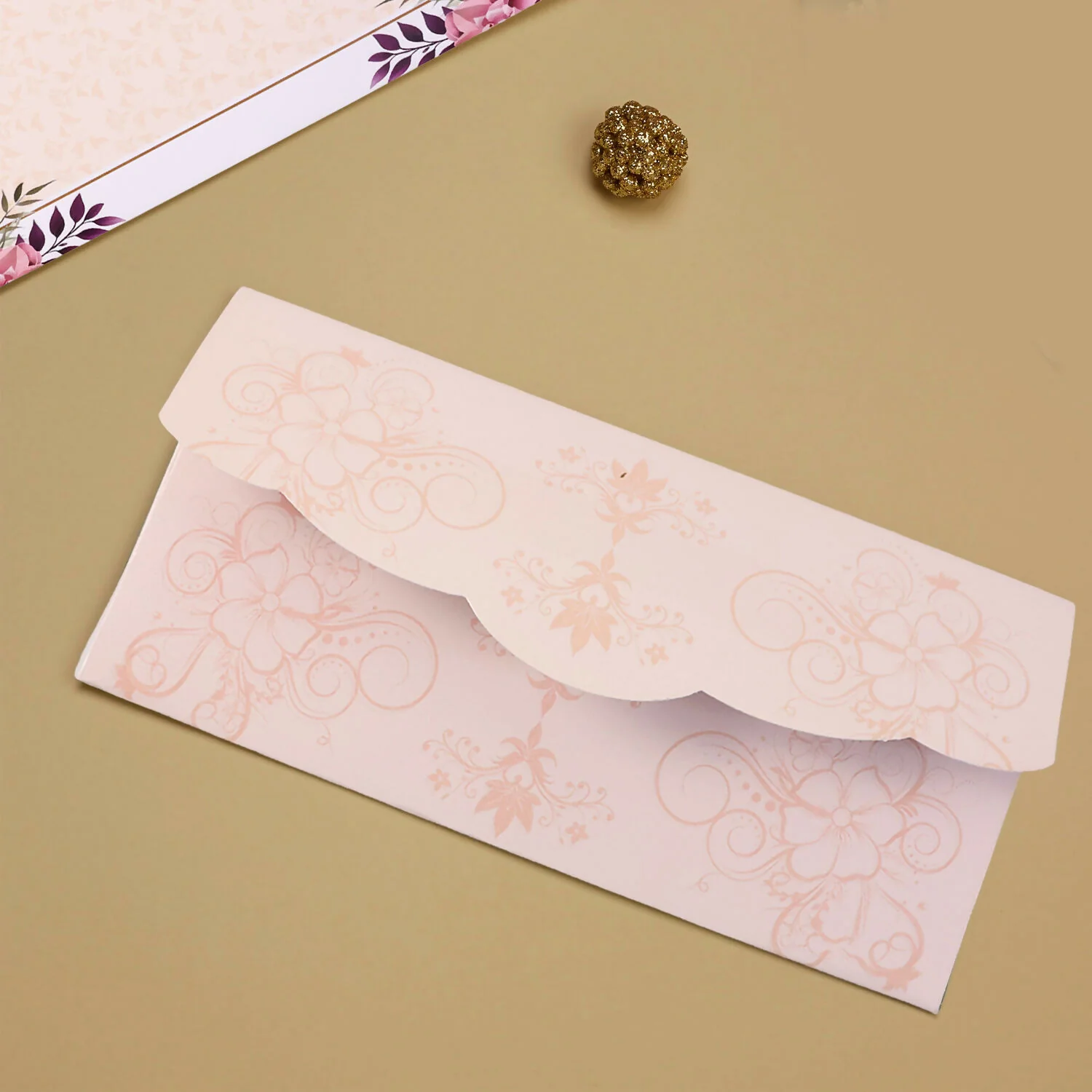 Elegant Floral Pattern A4 Size Money Gift Envelopes in Soft Peach Tone for Wedding, Festive & Cash Gifting – Pack of 10 - Image 3