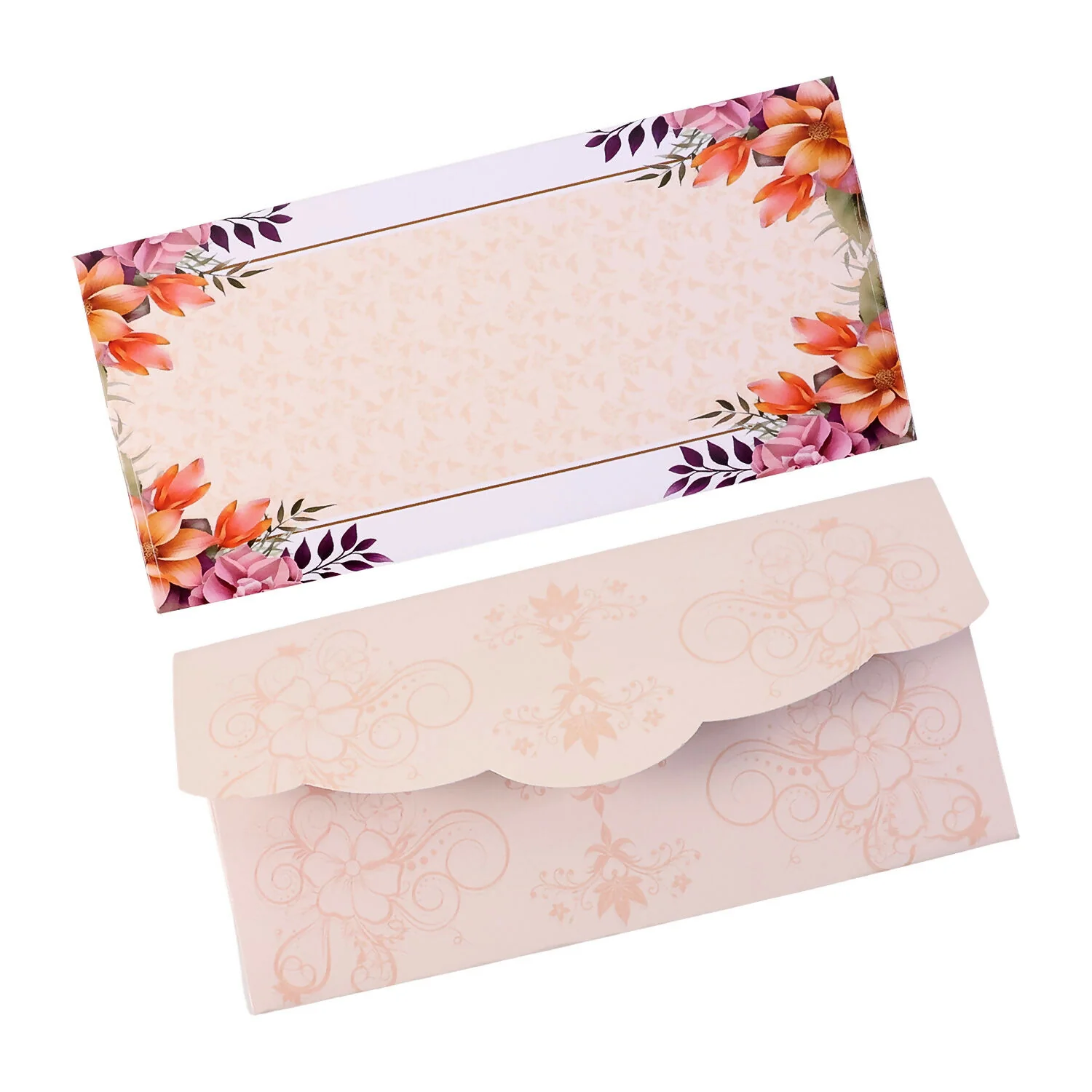 Elegant Floral Pattern A4 Size Money Gift Envelopes in Soft Peach Tone for Wedding, Festive & Cash Gifting – Pack of 10 - Image 5