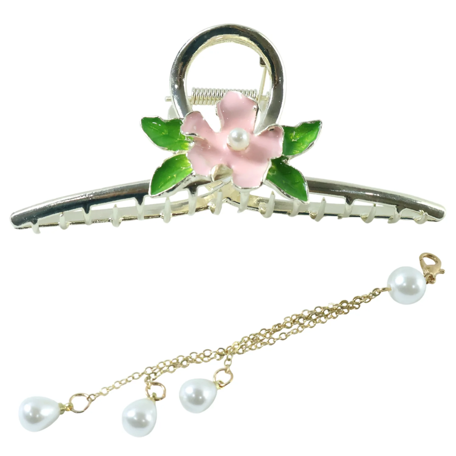 Elegant Floral Pearl Chain Hair Claw Clip (1 Pc) - Image 5