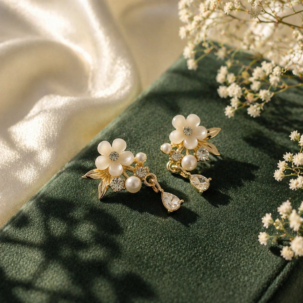 Elegant Floral Pearl Drop Earrings for Women Gold Plated Designer Party Wear Jewelry - Image 3