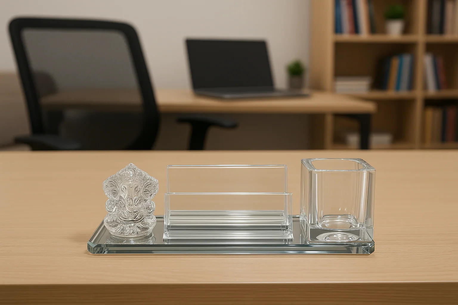 Glass Desktop Organizer with Ganesh Idol – 3-in-1 Gift Set - Image 2