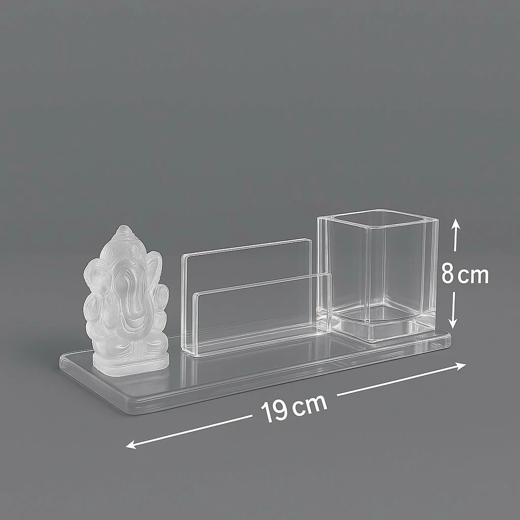 Glass Desktop Organizer with Ganesh Idol – 3-in-1 Gift Set - Image 3