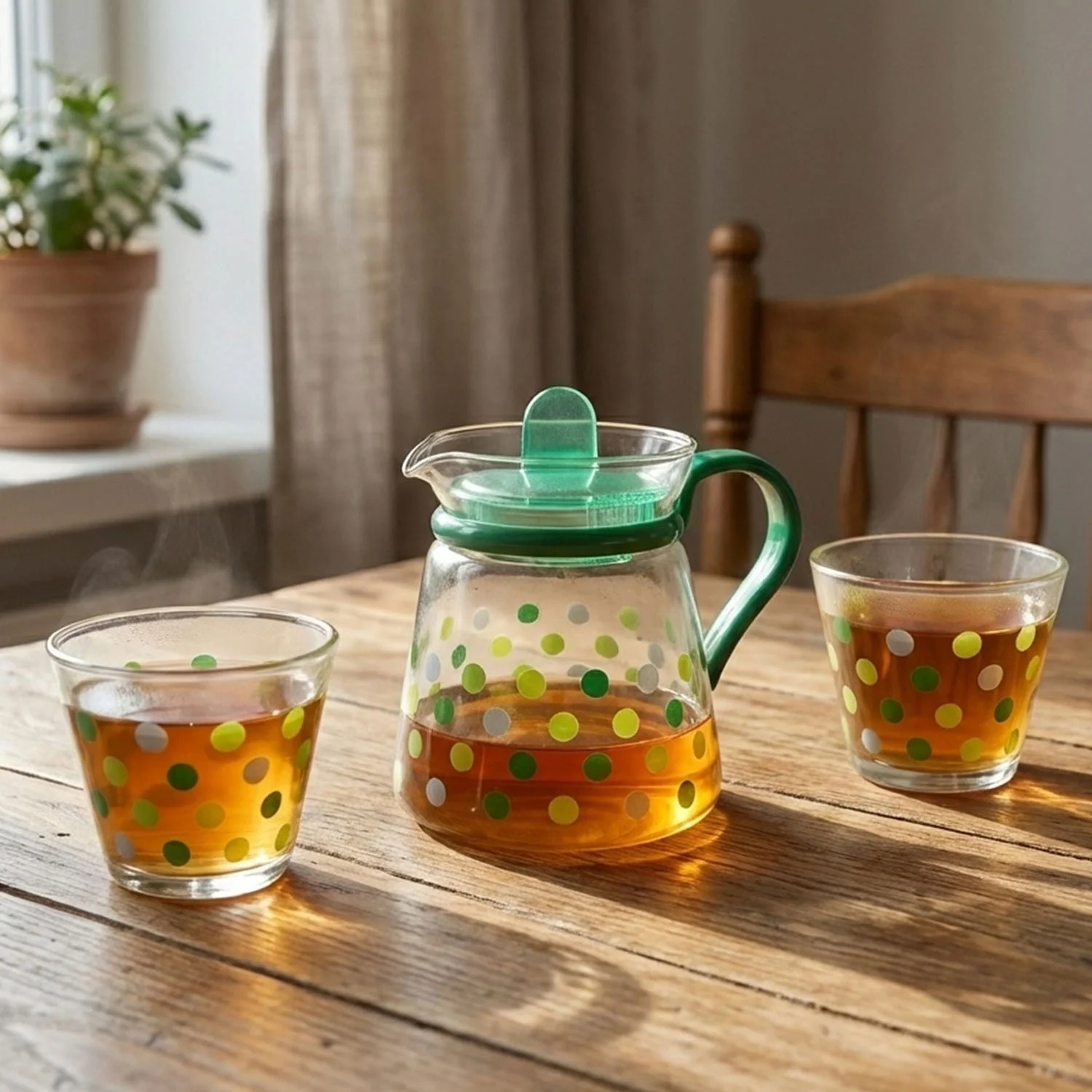 Elegant Glass Tea Pot with Matching Cups Set (1 Set) - Image 3