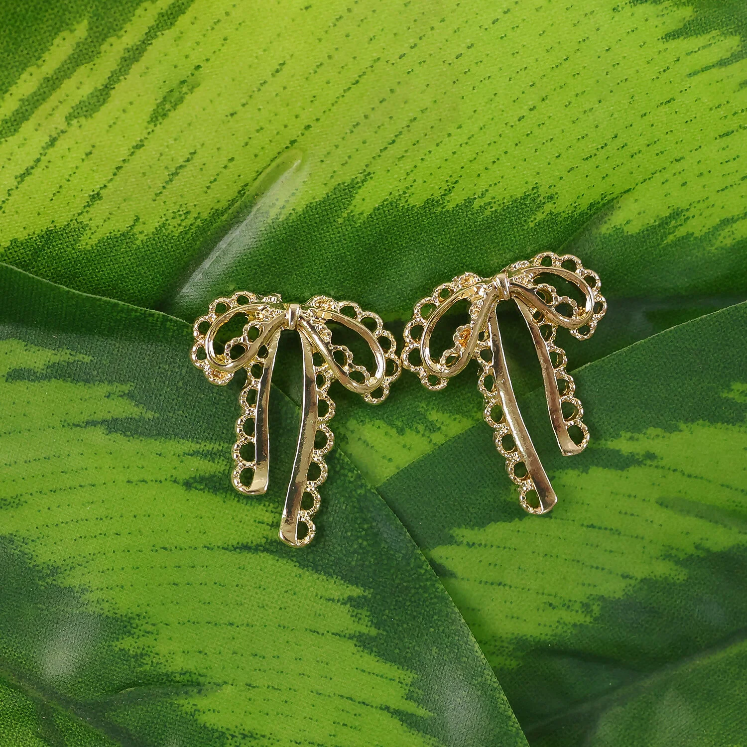 Elegant Gold Bow Drop Earrings for Women | Korean Style Designer Ribbon Earrings - Image 2