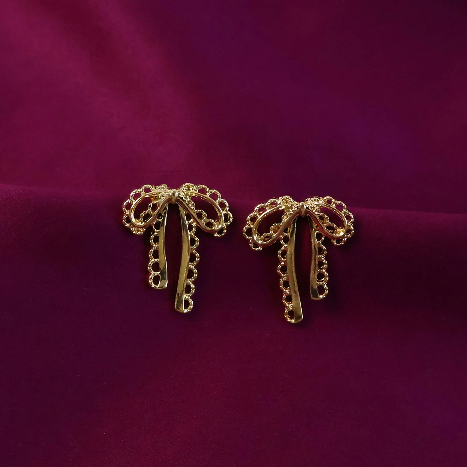 Elegant Gold Bow Drop Earrings for Women | Korean Style Designer Ribbon Earrings - Image 4