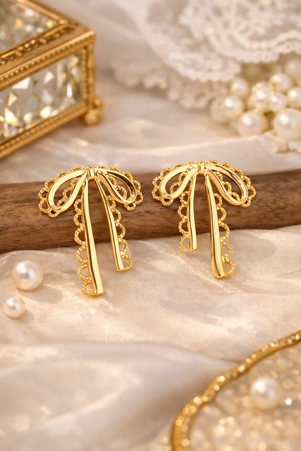 Elegant Gold Bow Drop Earrings for Women | Korean Style Designer Ribbon Earrings - Image 6