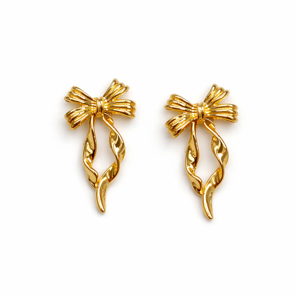 Elegant Gold Bow Drop Earrings for Women Stylish Designer Party Wear Jewelry - Image 3
