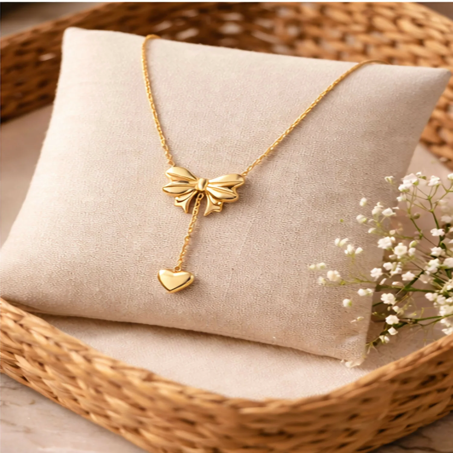 Heart Pendant Necklace for Women Delicate Chain with Bow & Heart Charm - Image 4